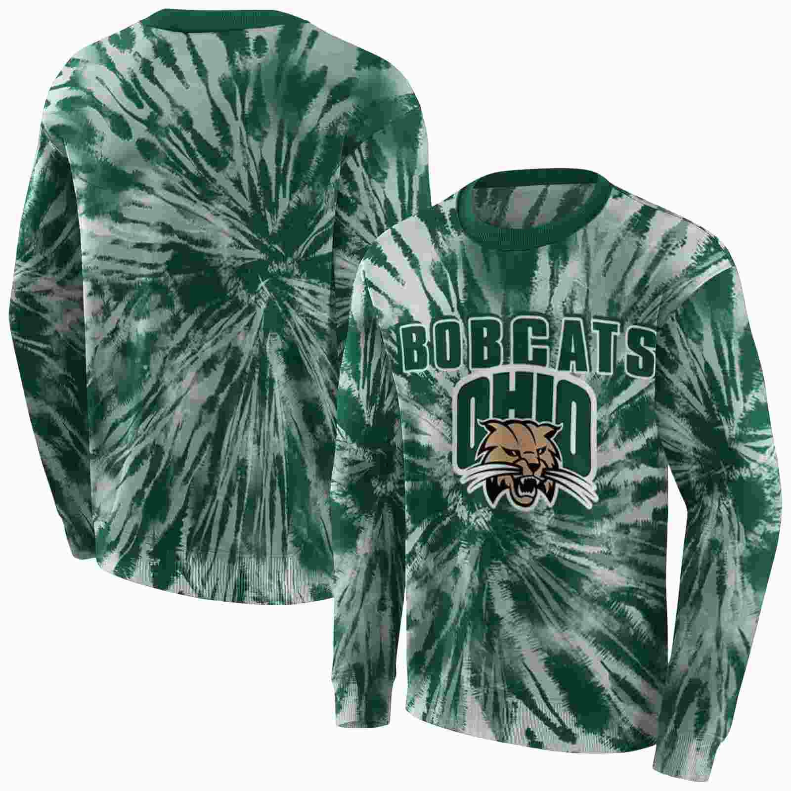 ohio bobcats tie dye pattern green hoodie premium grade