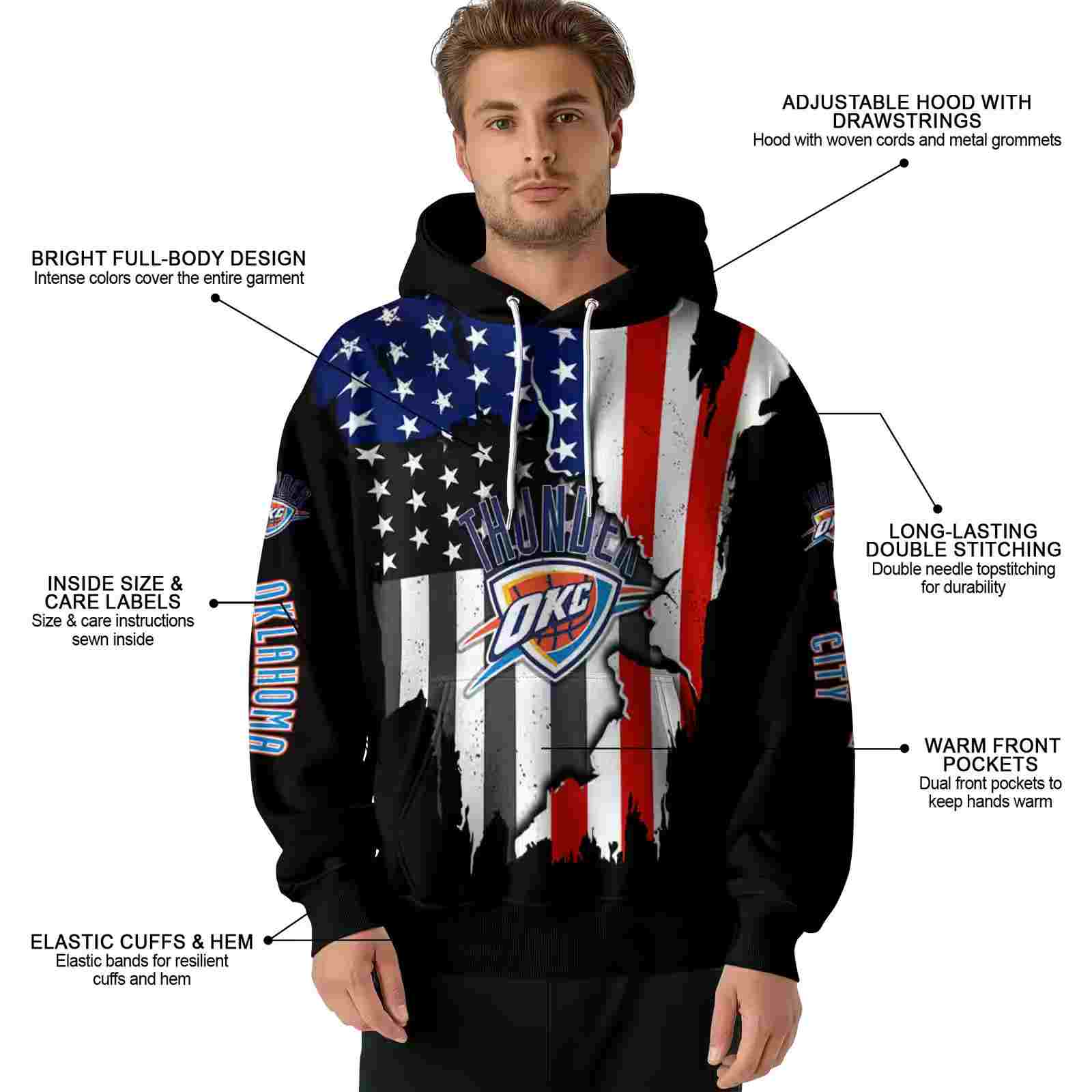 oklahoma city thunder american pride black hoodie latest model