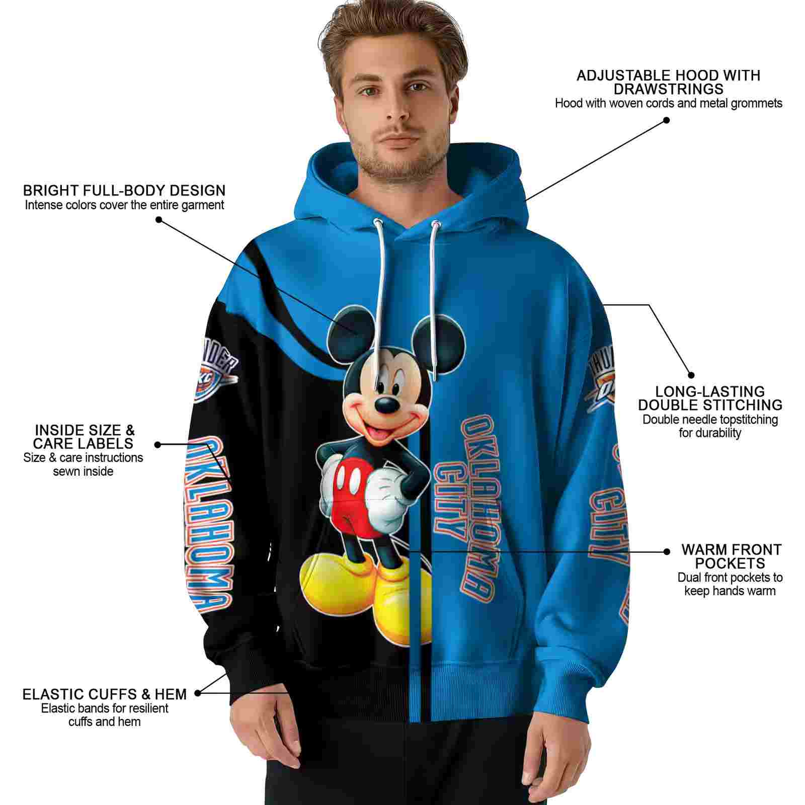 oklahoma city thunder mickey mouse blue black hoodie latest model