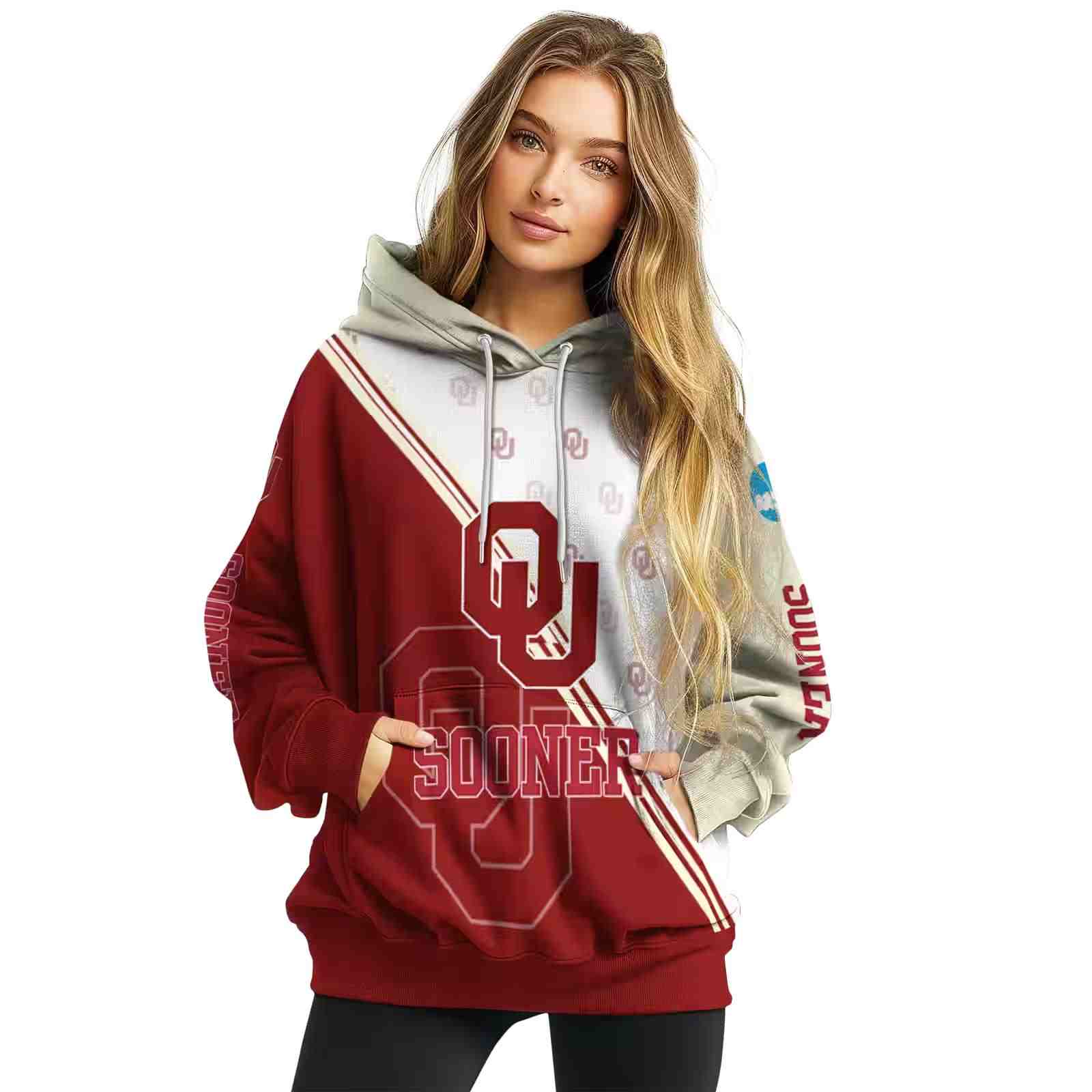 oklahoma sooners diagonal stripe crimson white hoodie high quality