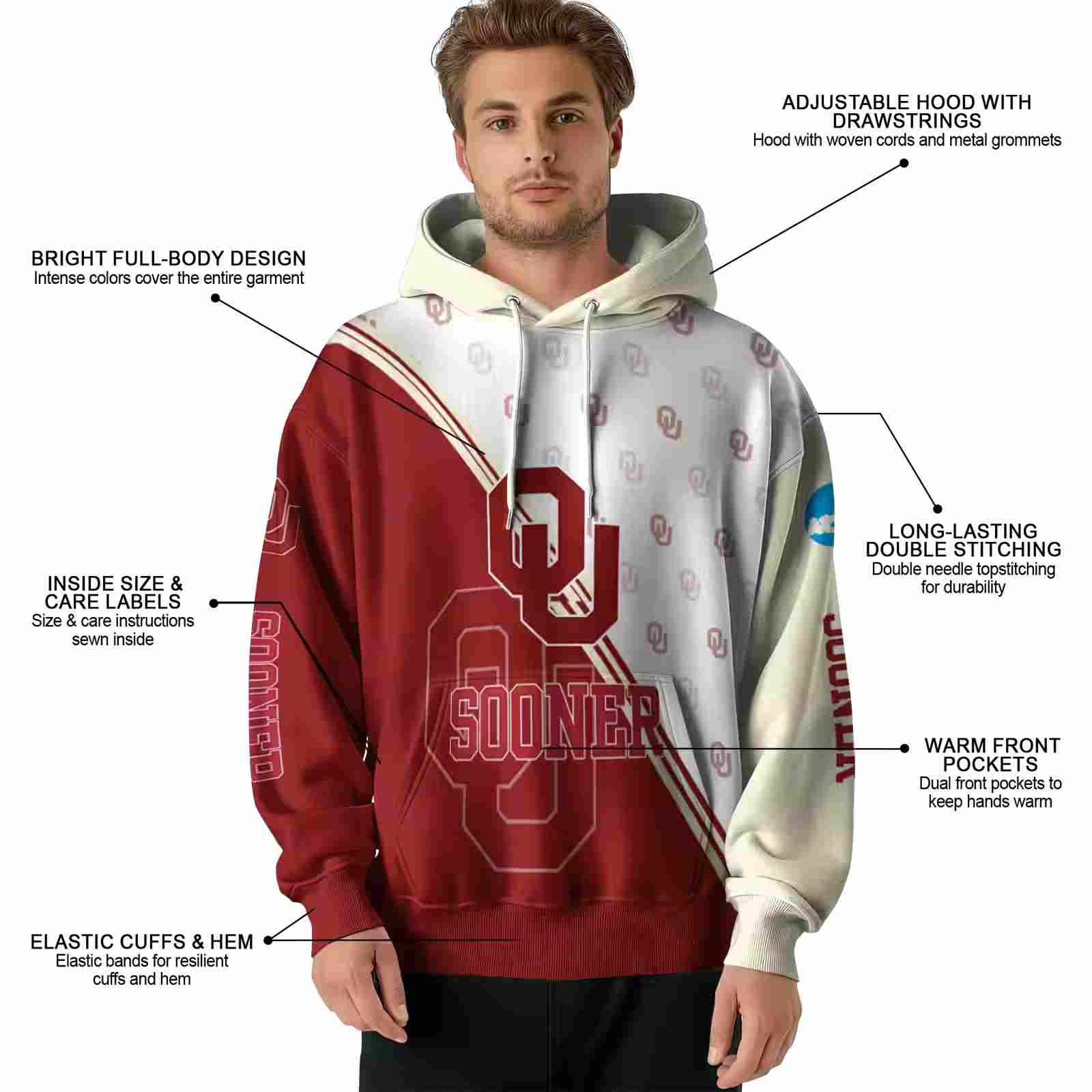 oklahoma sooners diagonal stripe crimson white hoodie latest model