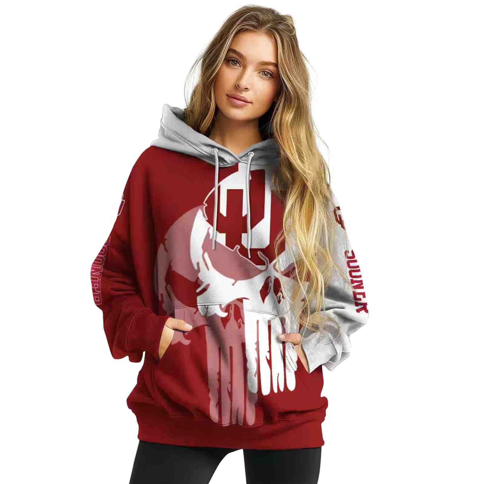 oklahoma sooners graphic punisher crimson white hoodie high quality