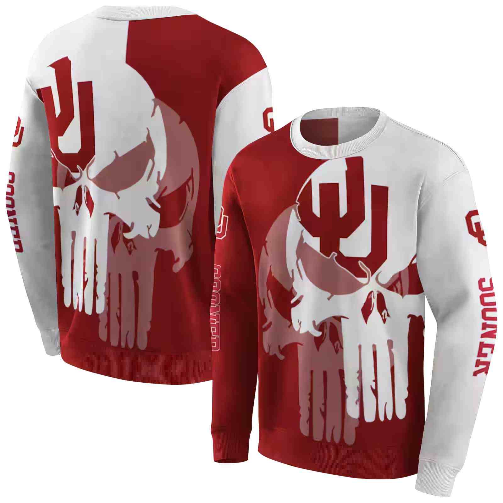 oklahoma sooners graphic punisher crimson white hoodie premium grade