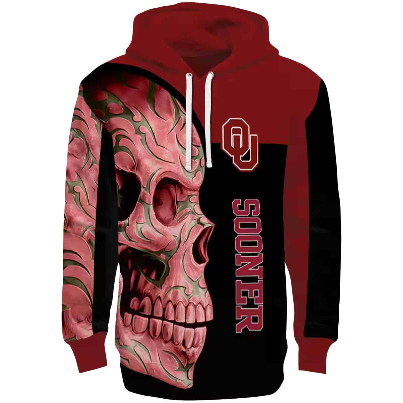 Oklahoma Sooners Skull Motif Crimson Black Hoodie