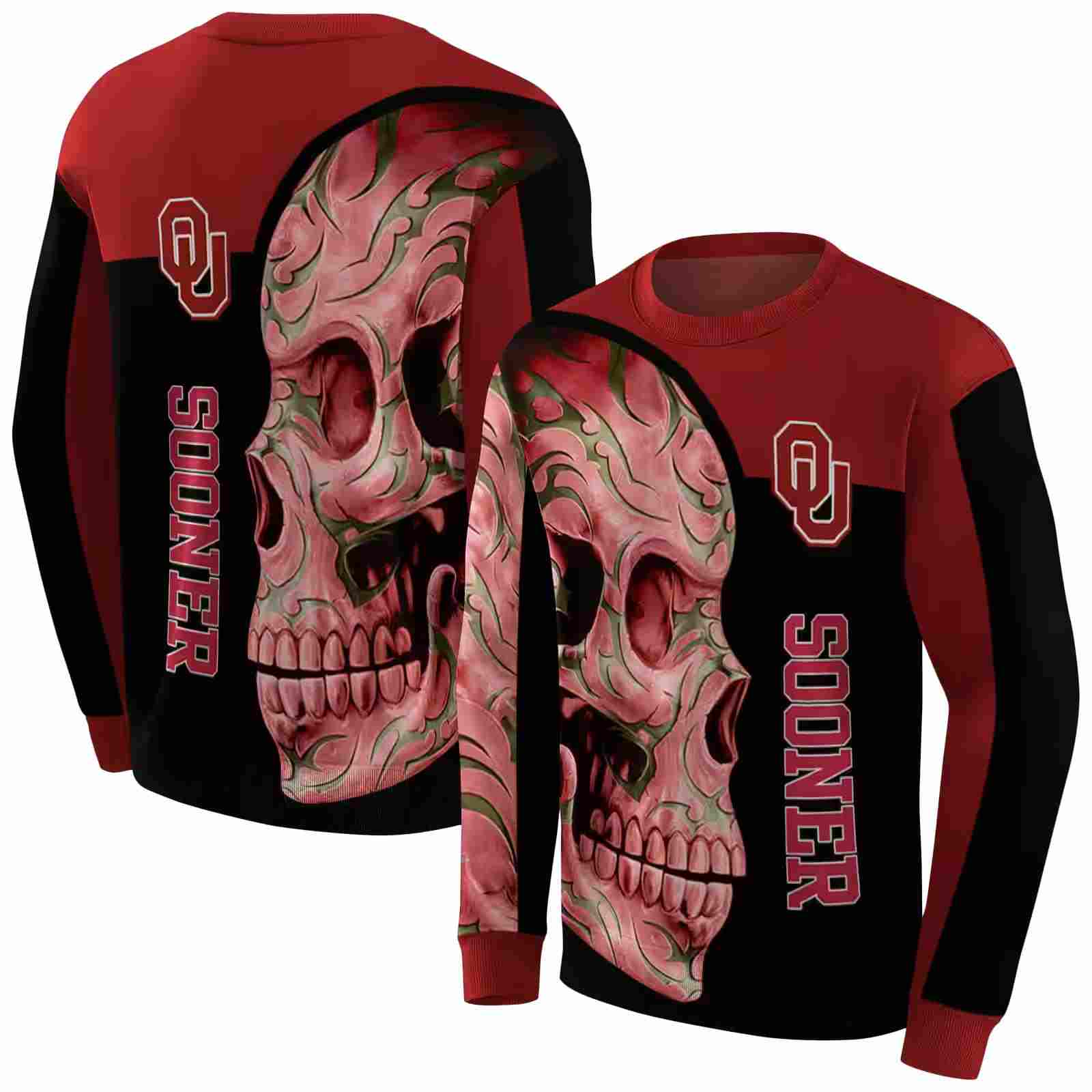 oklahoma sooners skull motif crimson black hoodie premium grade