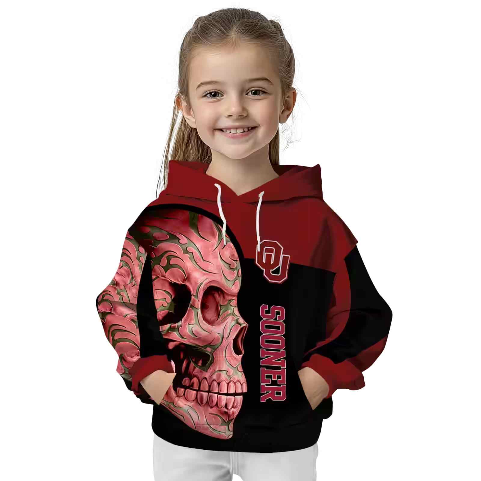 oklahoma sooners skull motif crimson black hoodie top rated