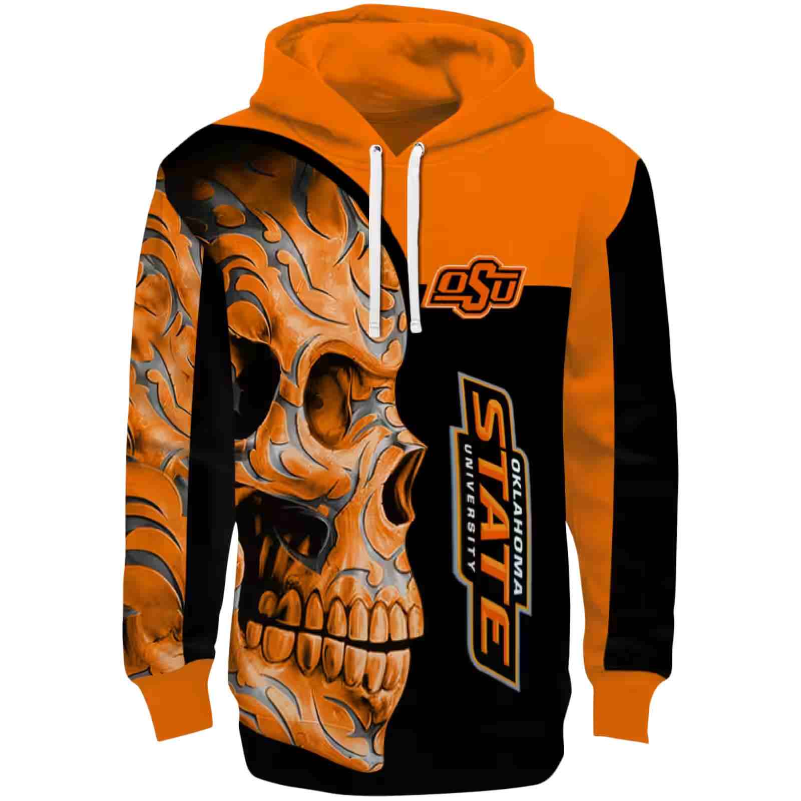 Oklahoma State Cowboys Skull Motif Orange Black Hoodie