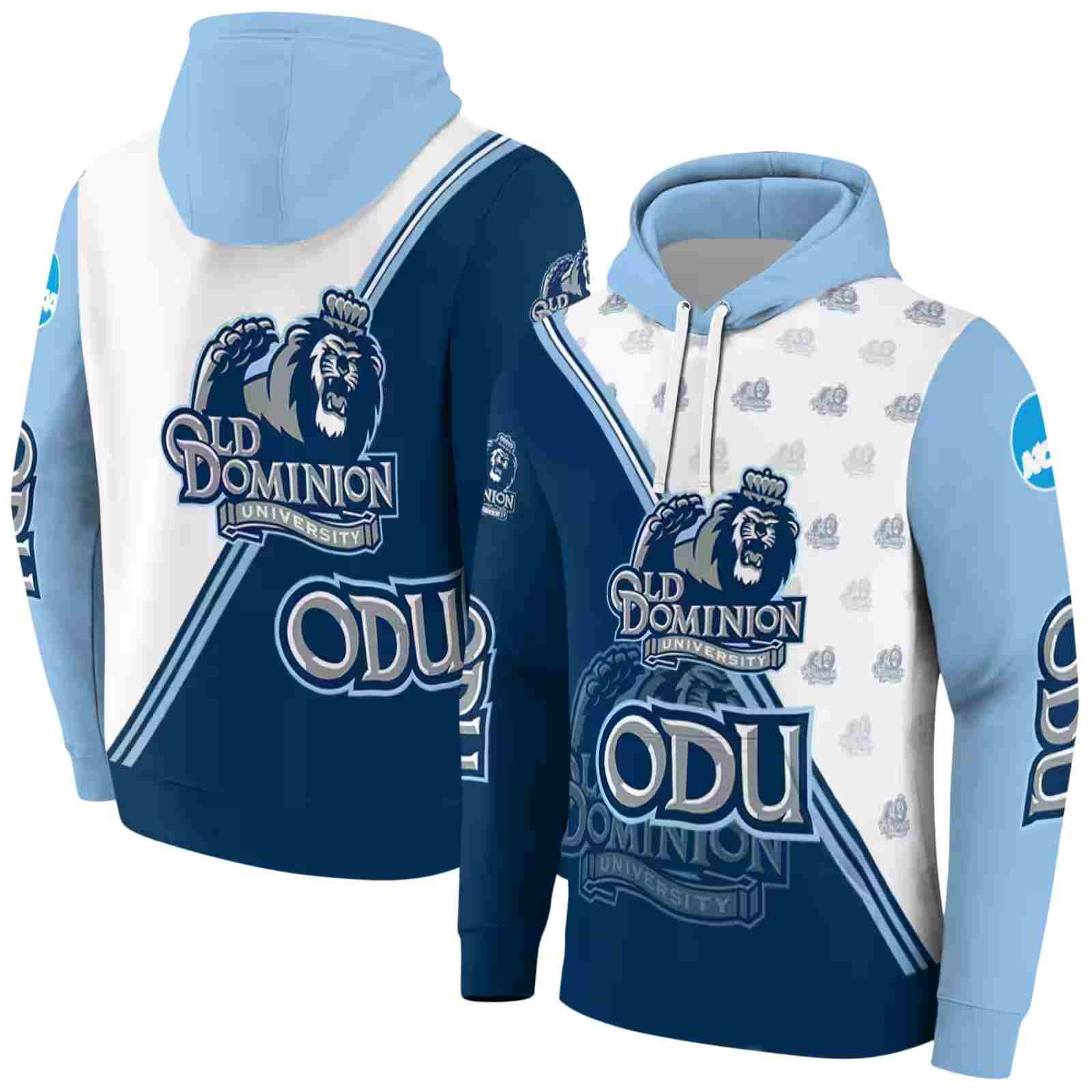 old dominion monarchs diagonal stripe blue white hoodie fashion forward