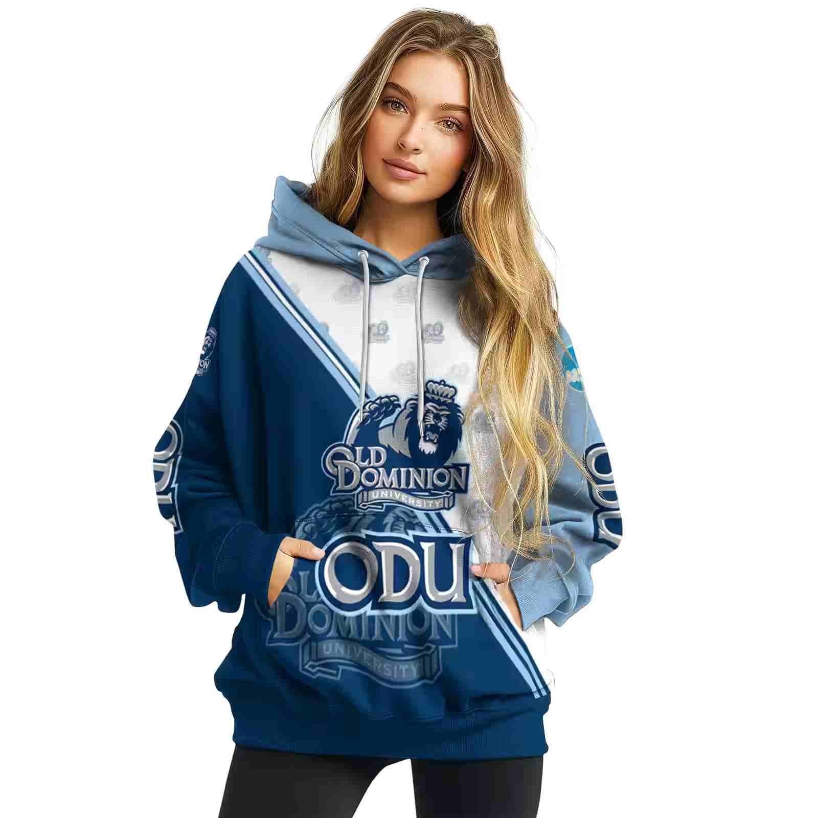 old dominion monarchs diagonal stripe blue white hoodie high quality