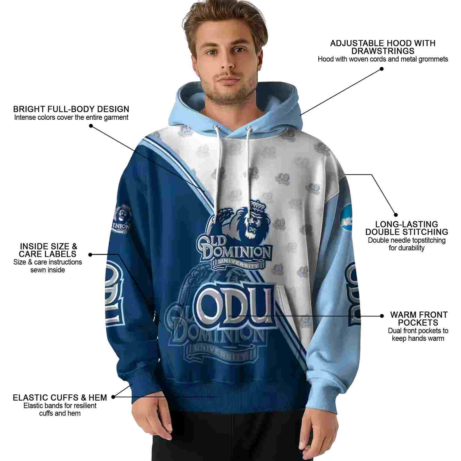 old dominion monarchs diagonal stripe blue white hoodie latest model