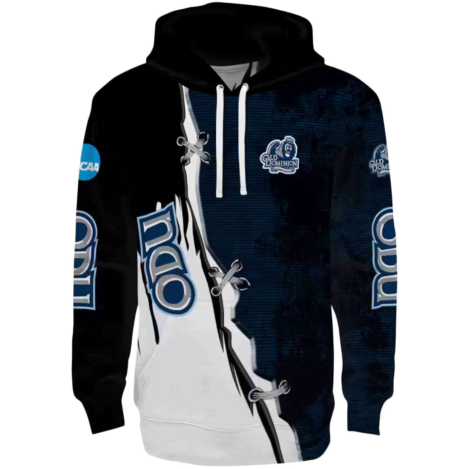 Old Dominion Monarchs Ripped Pattern Blue Black White Hoodie