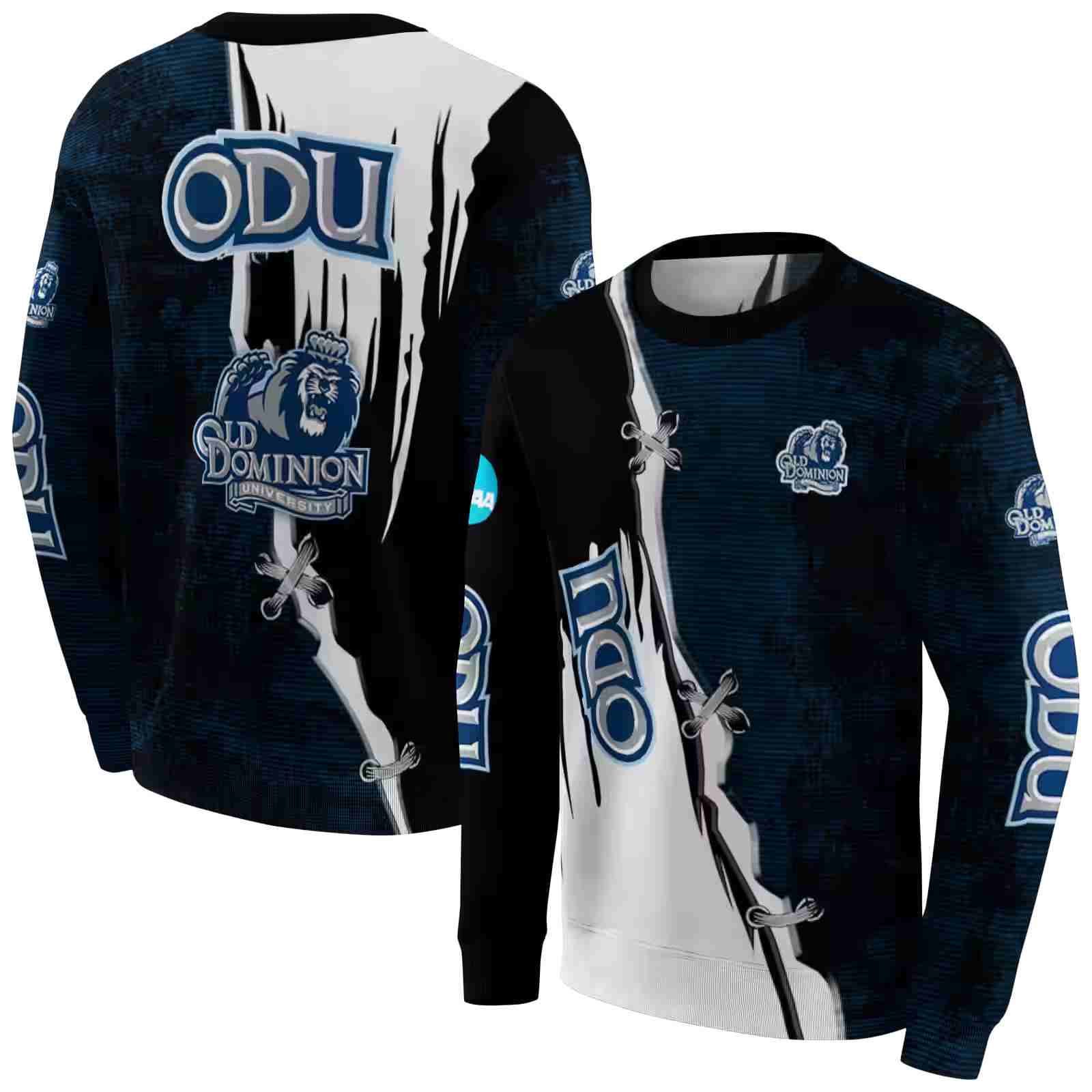 old dominion monarchs ripped pattern blue black white hoodie premium grade