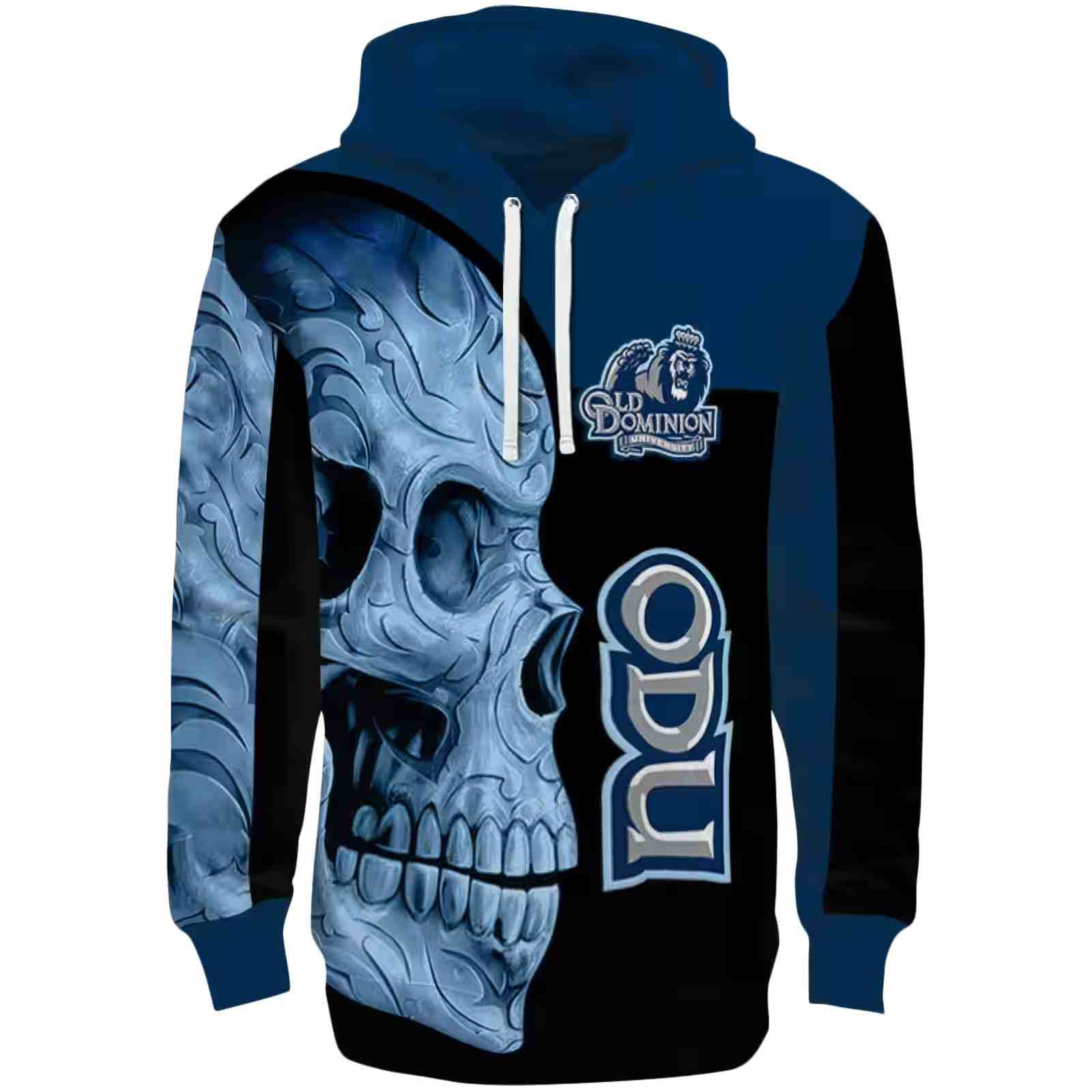 Old Dominion Monarchs Skull Motif Blue Black Hoodie