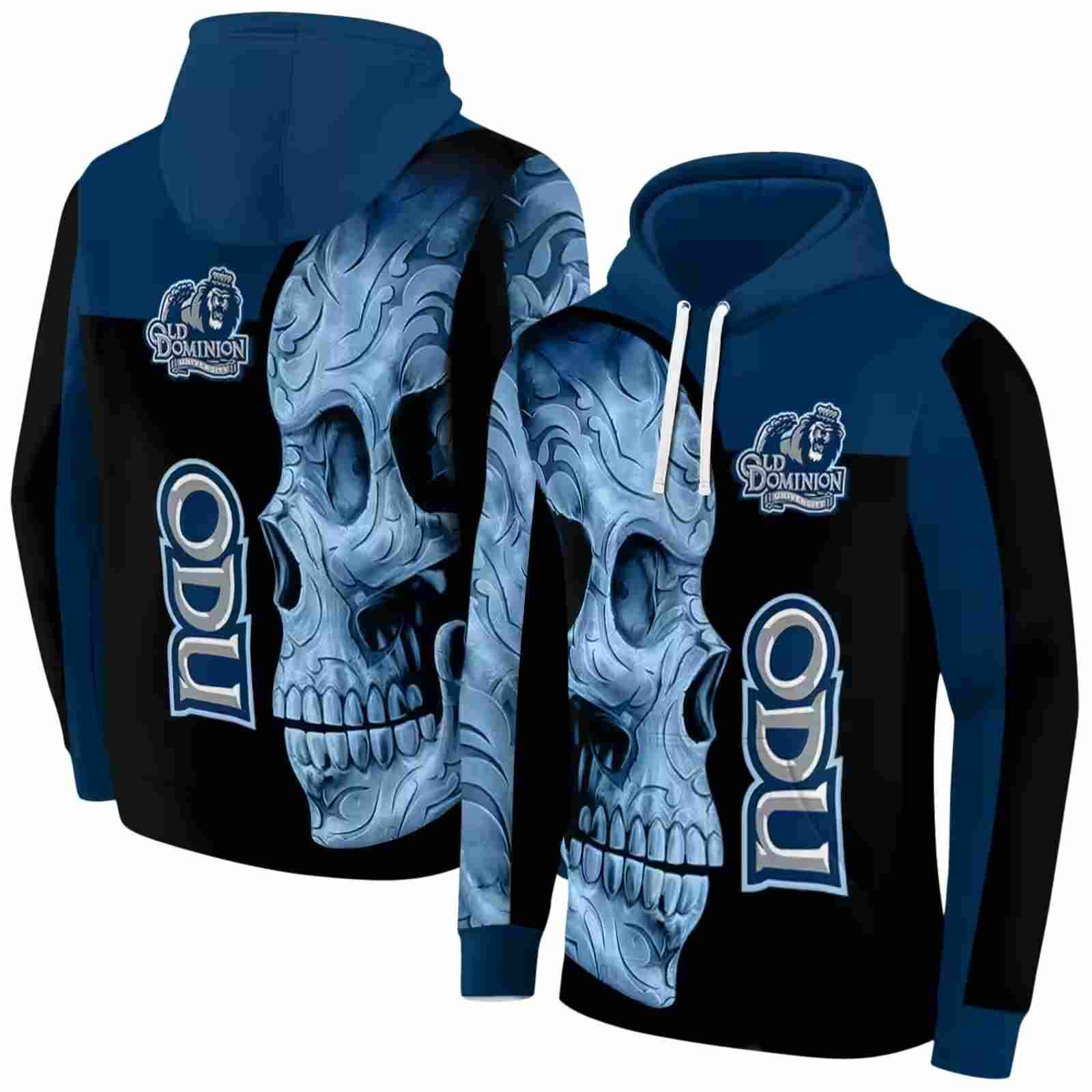 old dominion monarchs skull motif blue black hoodie fashion forward