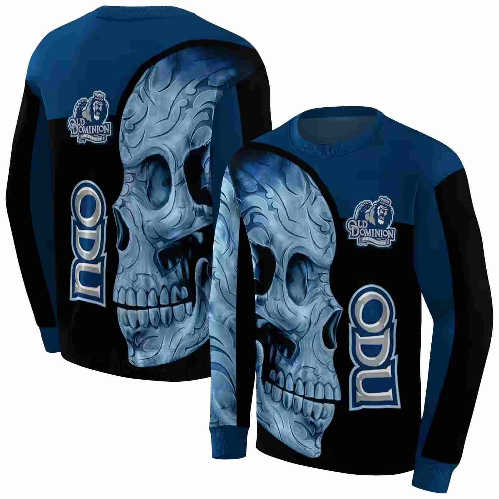 old dominion monarchs skull motif blue black hoodie premium grade