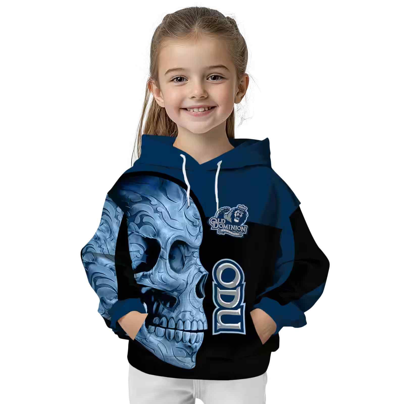 old dominion monarchs skull motif blue black hoodie top rated