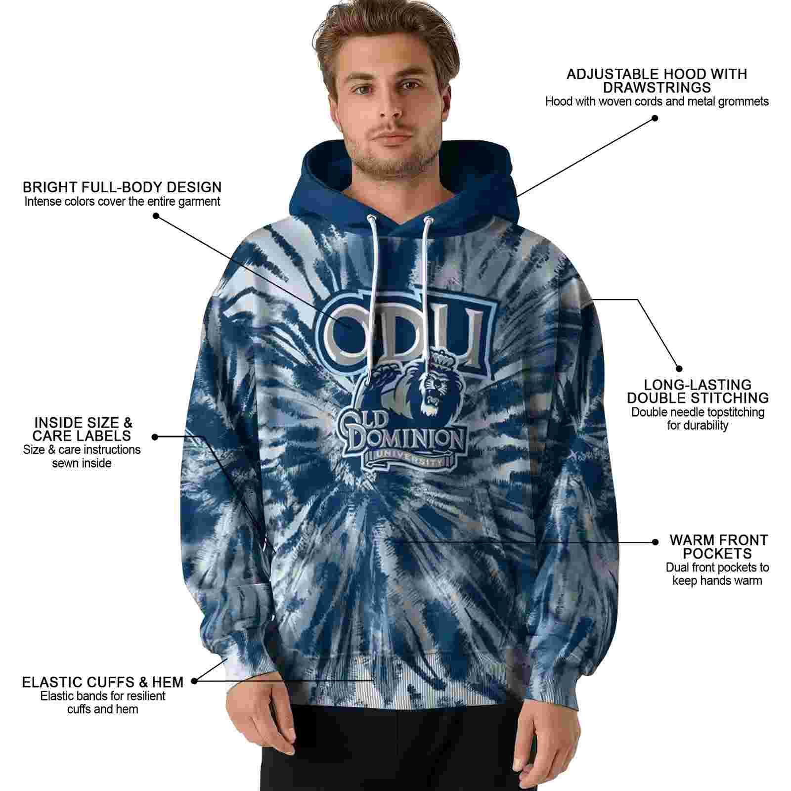 old dominion monarchs tie dye pattern blue hoodie latest model