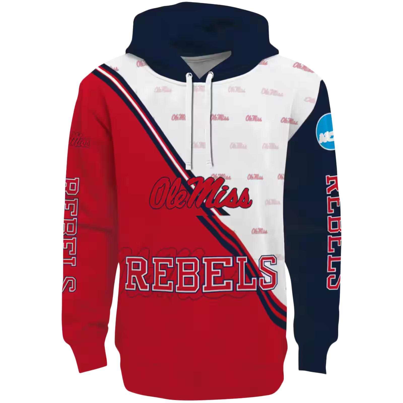 Ole Miss Rebels Diagonal Stripe Red White Hoodie