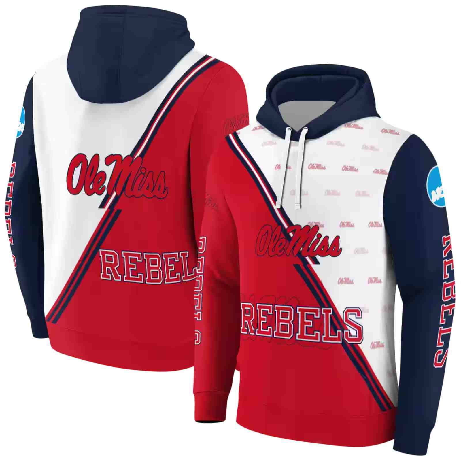 ole miss rebels diagonal stripe red white hoodie fashion forward
