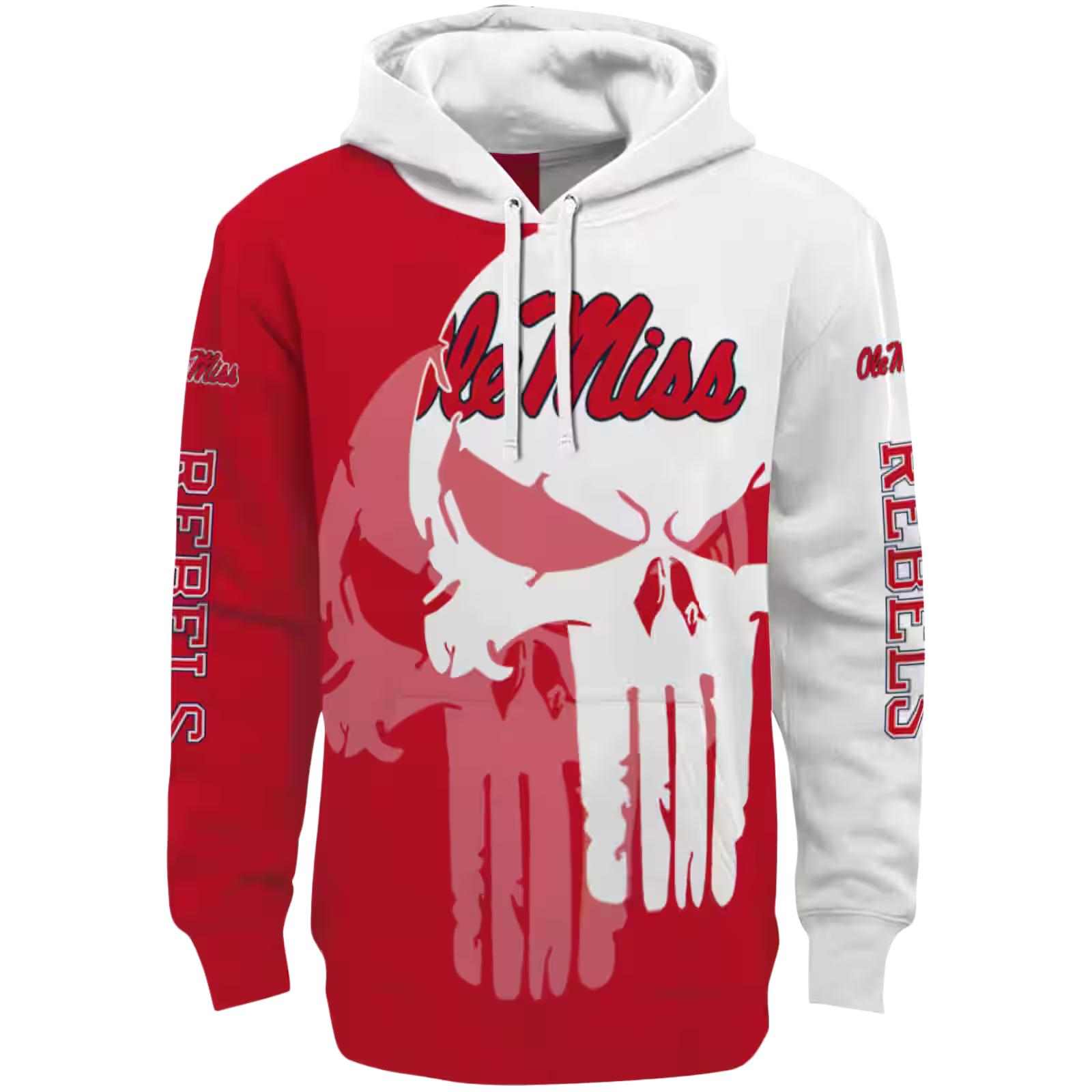 Ole Miss Rebels Graphic Punisher Red White Hoodie