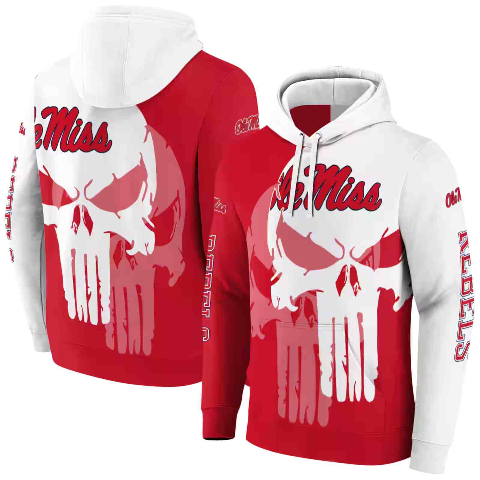 ole miss rebels graphic punisher red white hoodie fashion forward