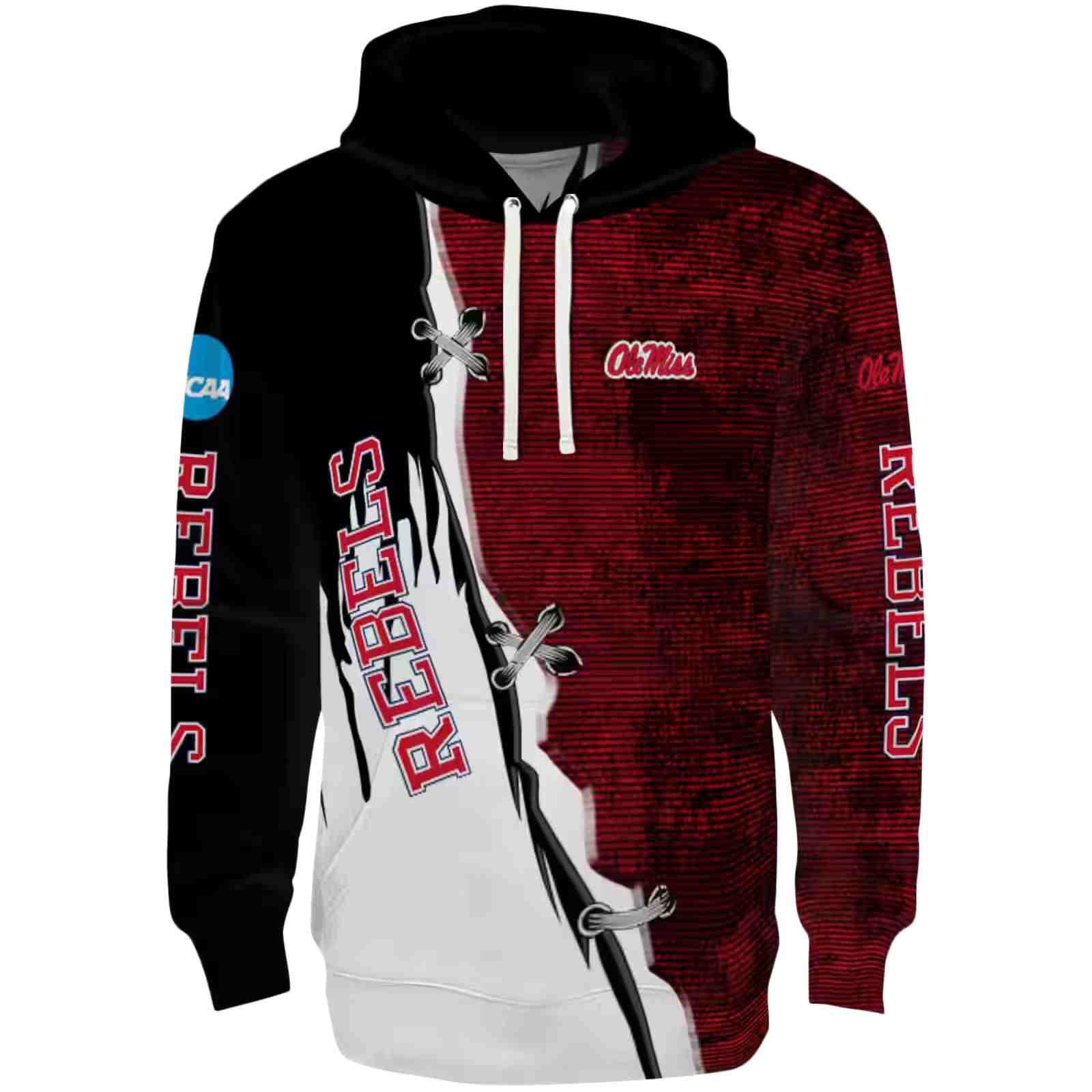 Ole Miss Rebels Ripped Pattern Red Black White Hoodie