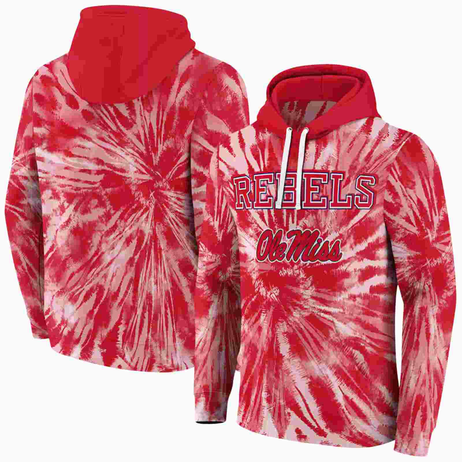 ole miss rebels tie dye pattern red hoodie fashion forward