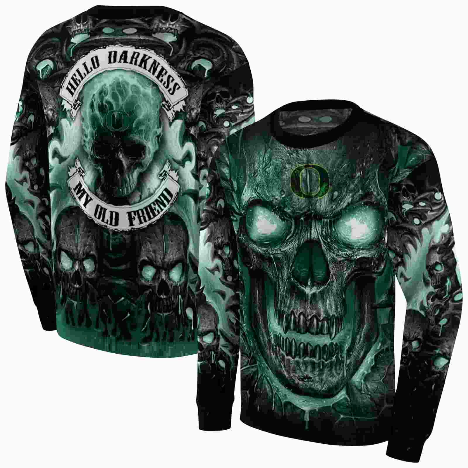 oregon ducks demonic skull green black hoodie premium grade