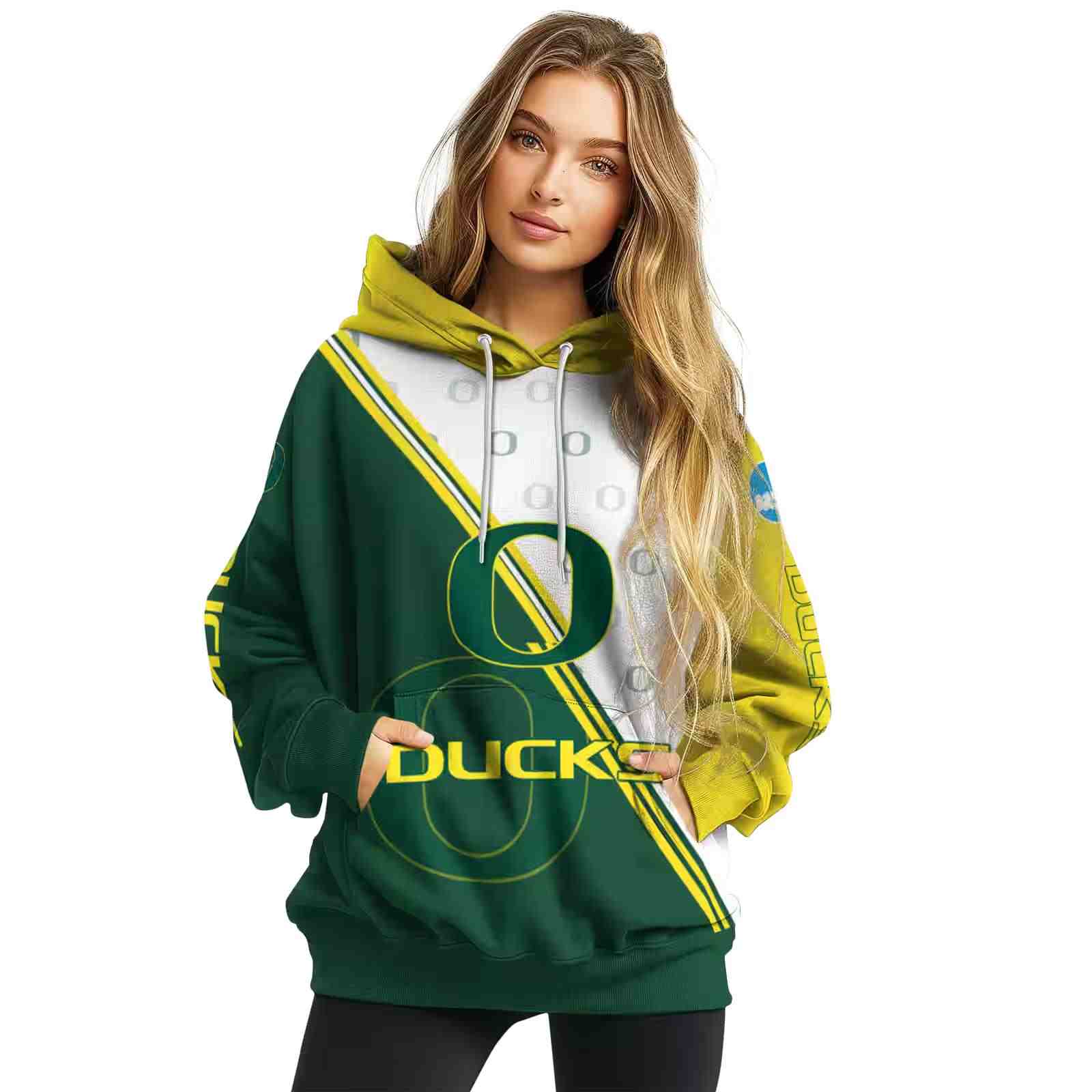 oregon ducks diagonal stripe green white hoodie high quality