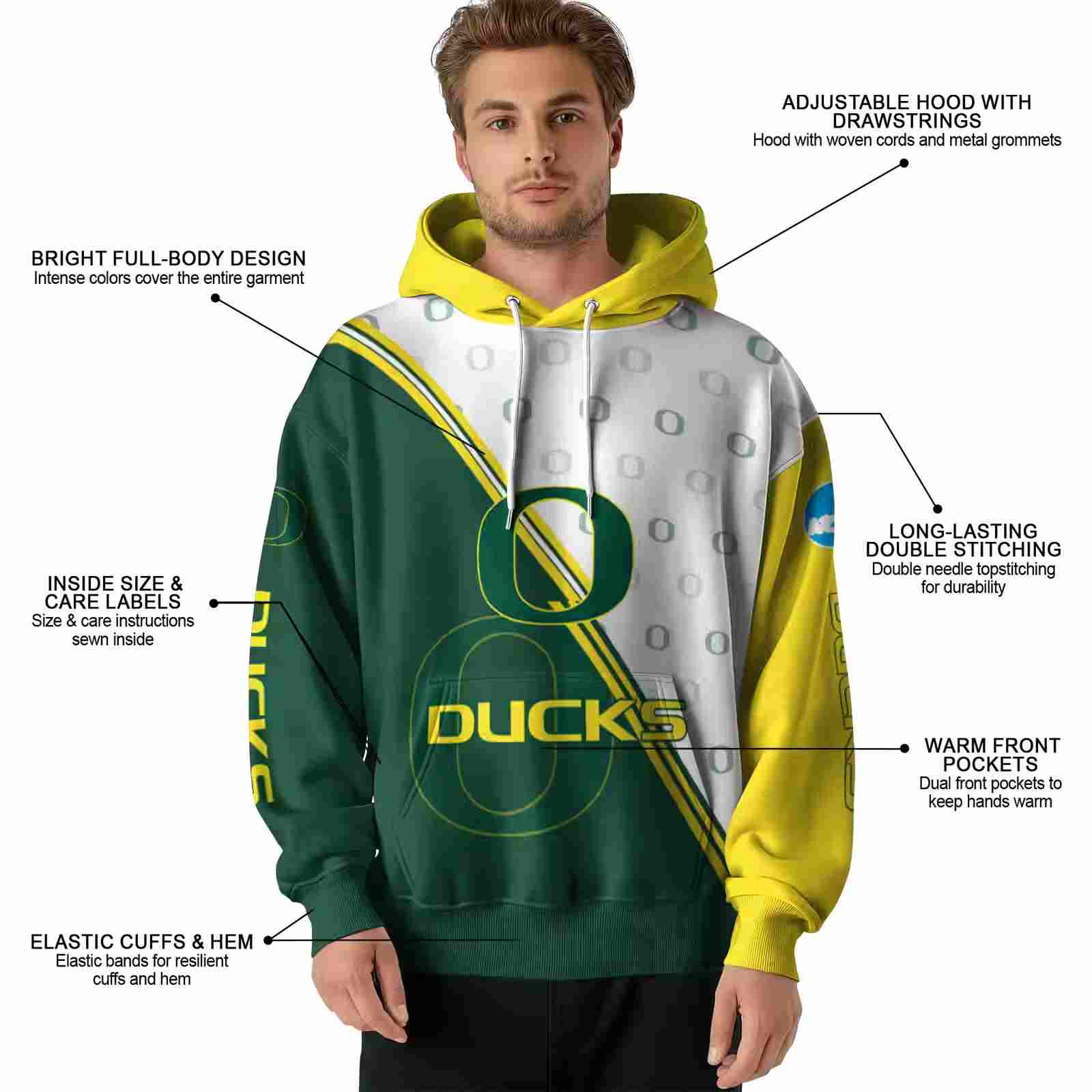 oregon ducks diagonal stripe green white hoodie latest model