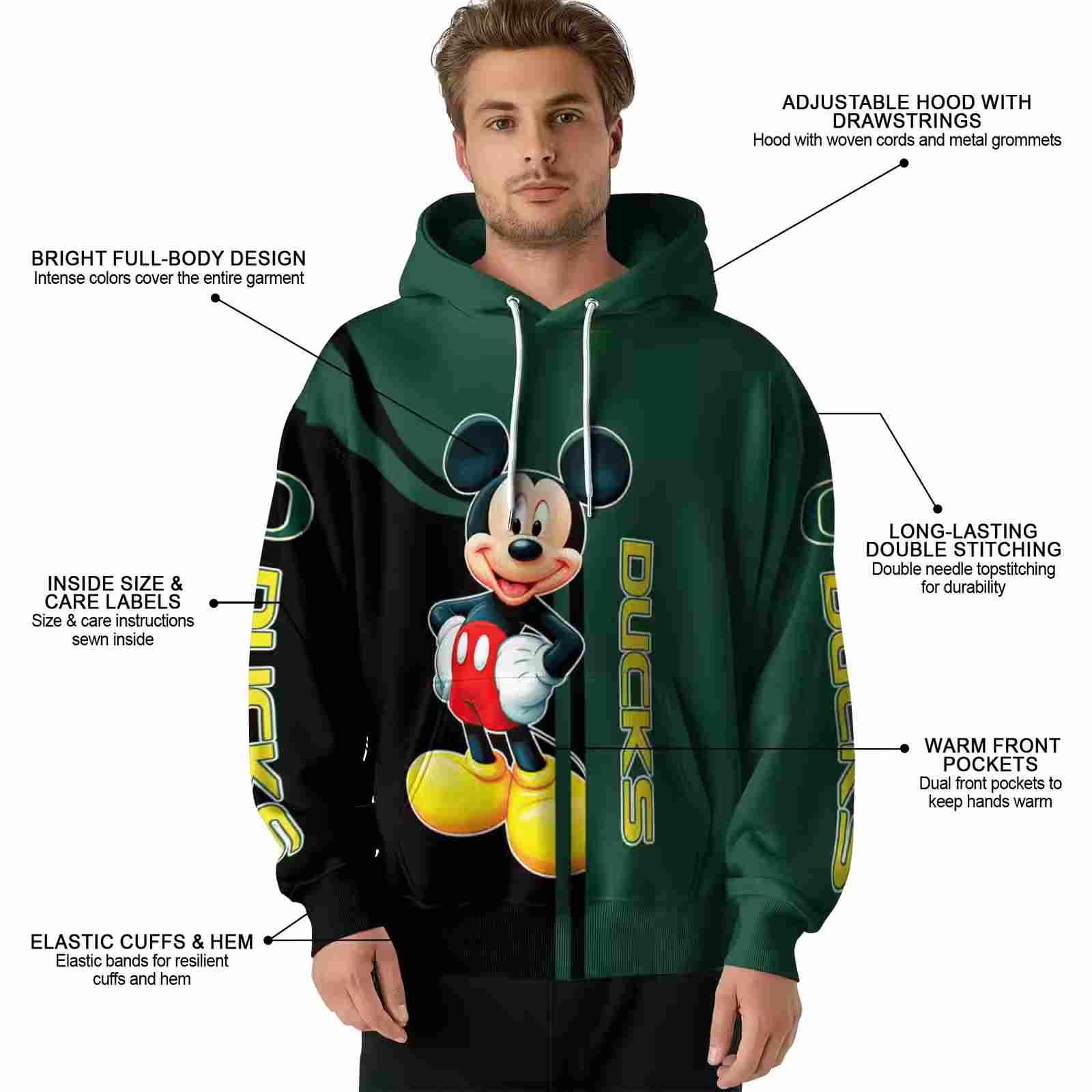 oregon ducks mickey mouse green black hoodie latest model