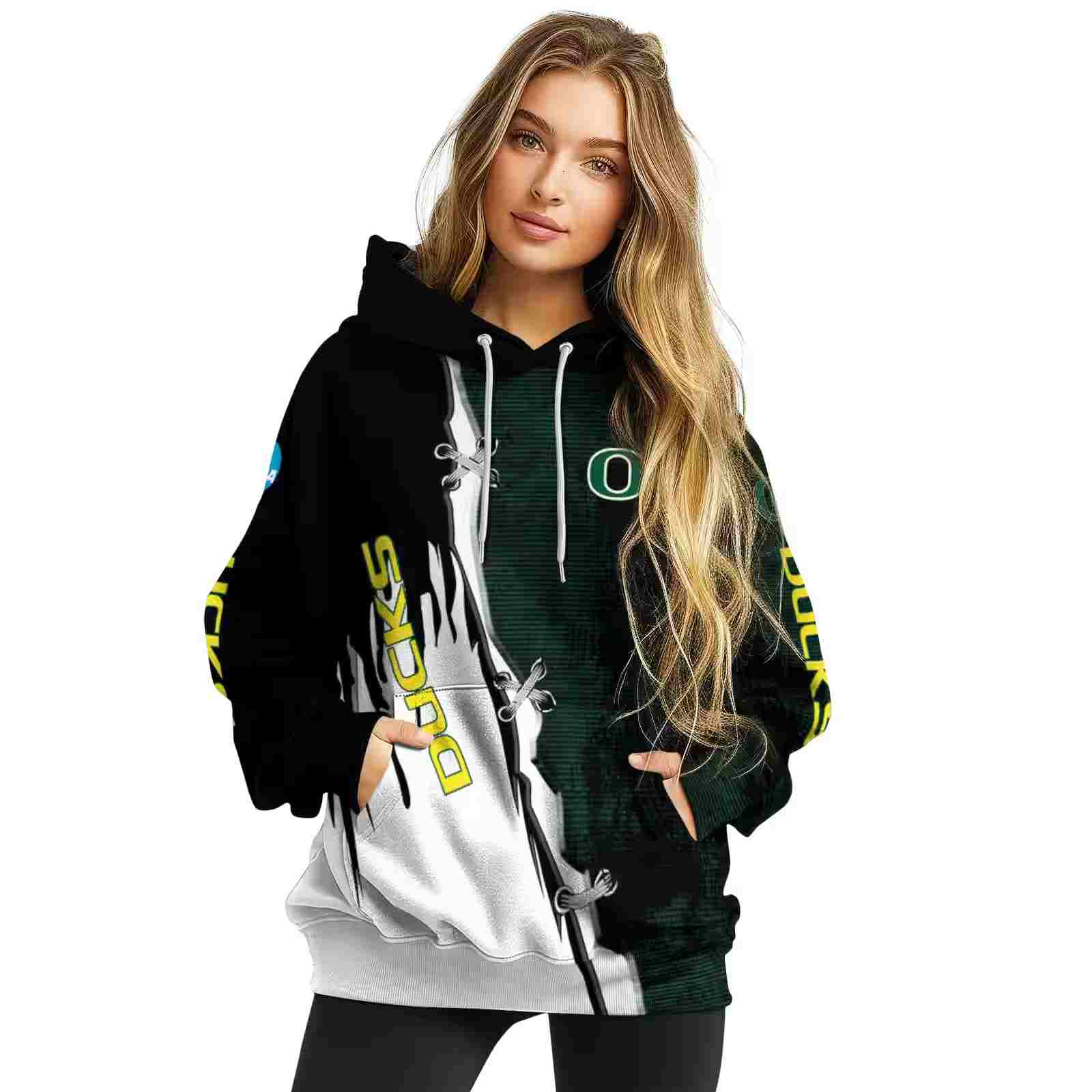 oregon ducks ripped pattern green black white hoodie high quality