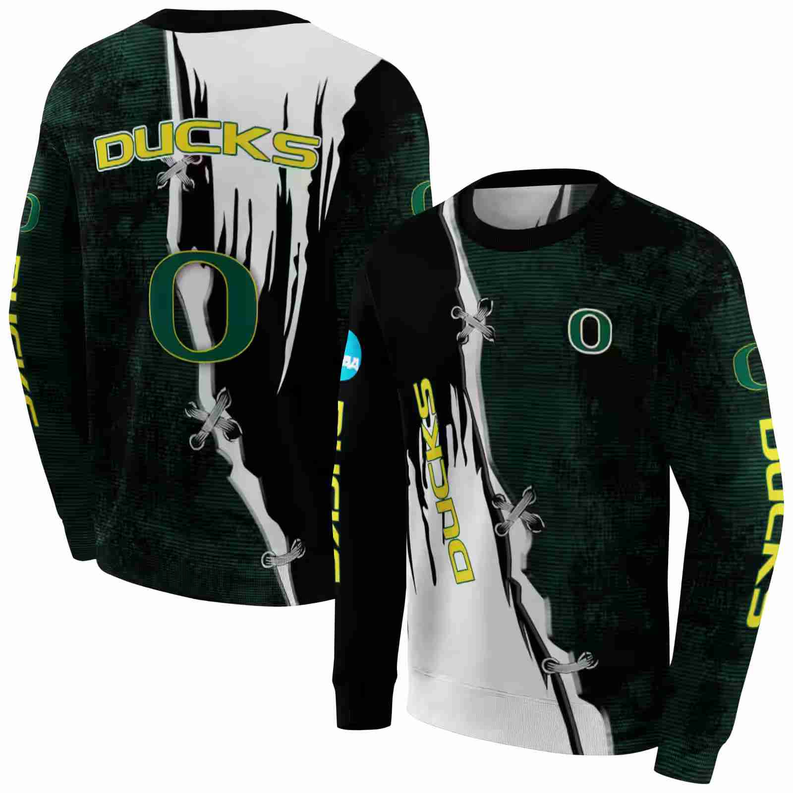 oregon ducks ripped pattern green black white hoodie premium grade