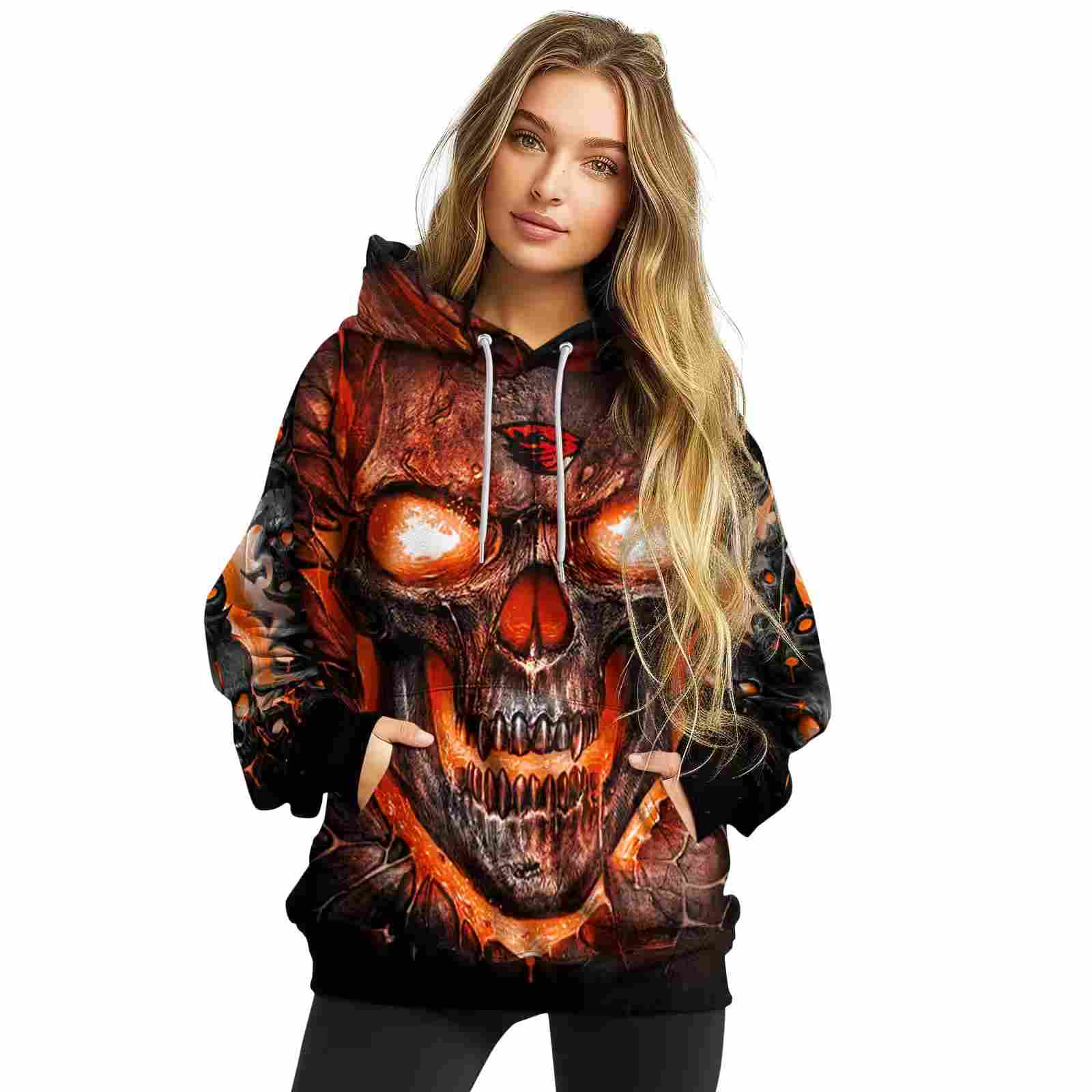 oregon state beavers demonic skull orange black hoodie high quality