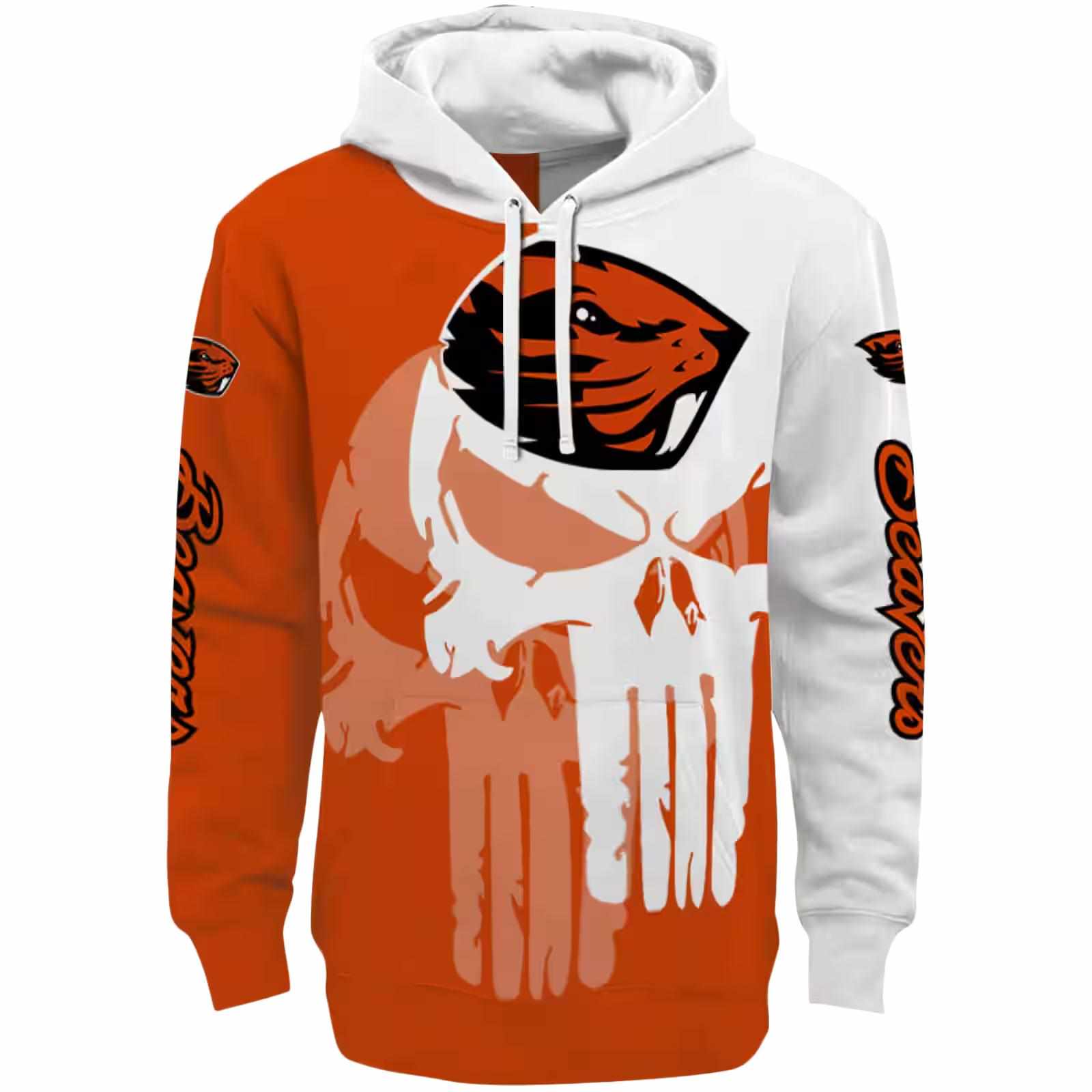 Oregon State Beavers Graphic Punisher Orange White Hoodie