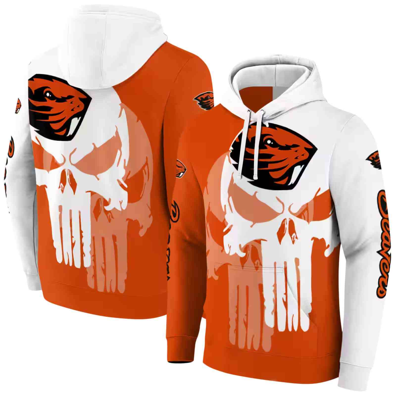 oregon state beavers graphic punisher orange white hoodie fashion forward