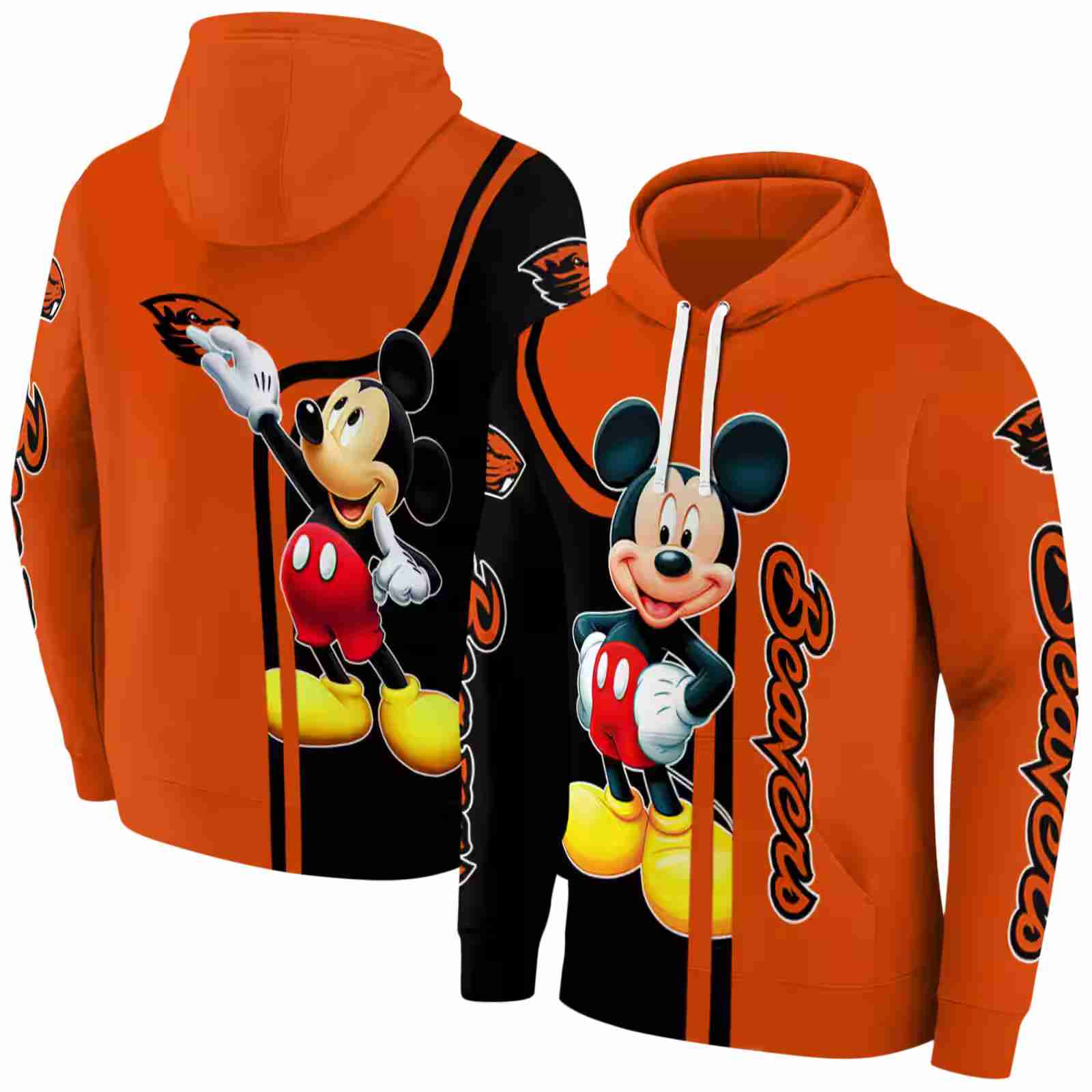 oregon state beavers mickey mouse orange black hoodie fashion forward