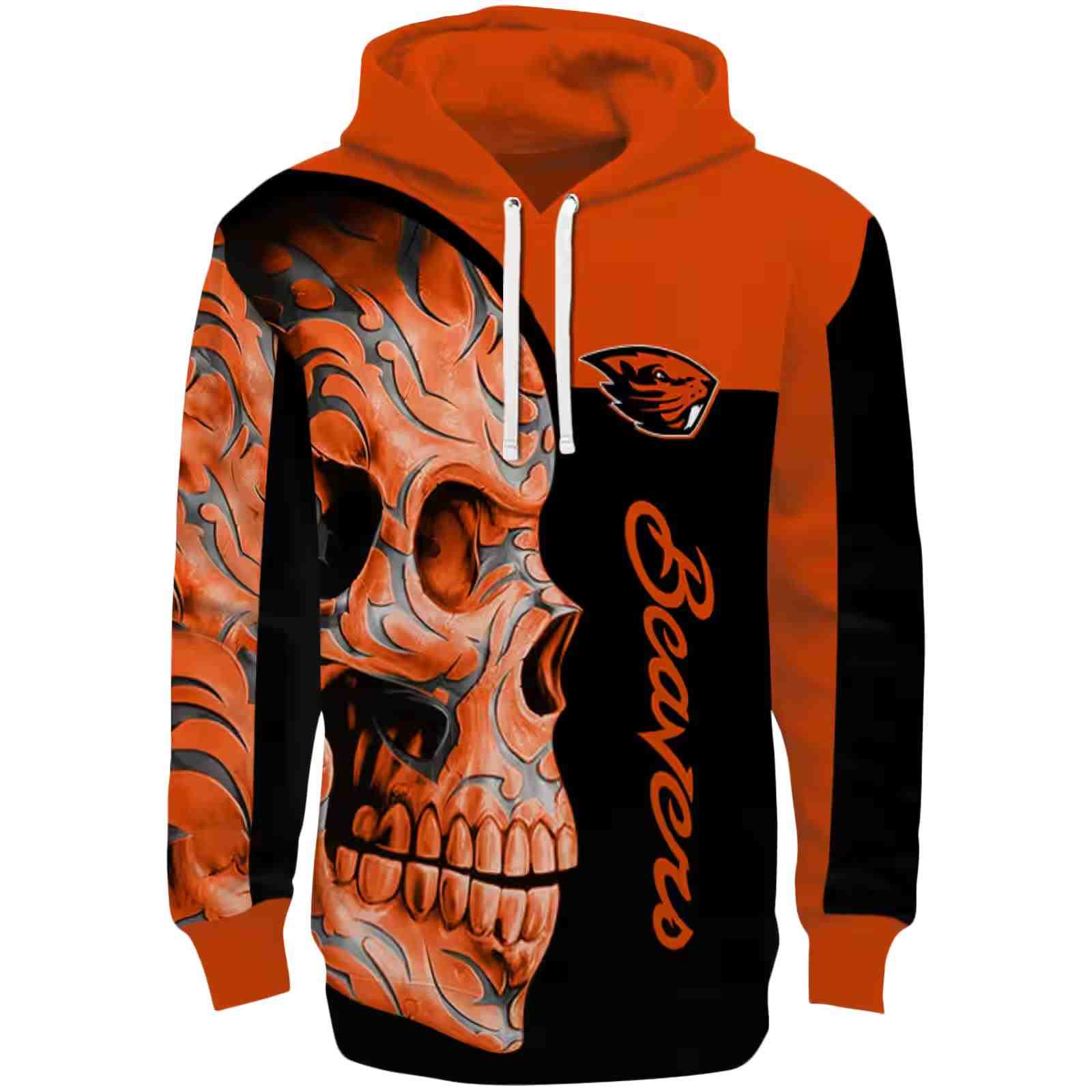 Oregon State Beavers Skull Motif Orange Black Hoodie