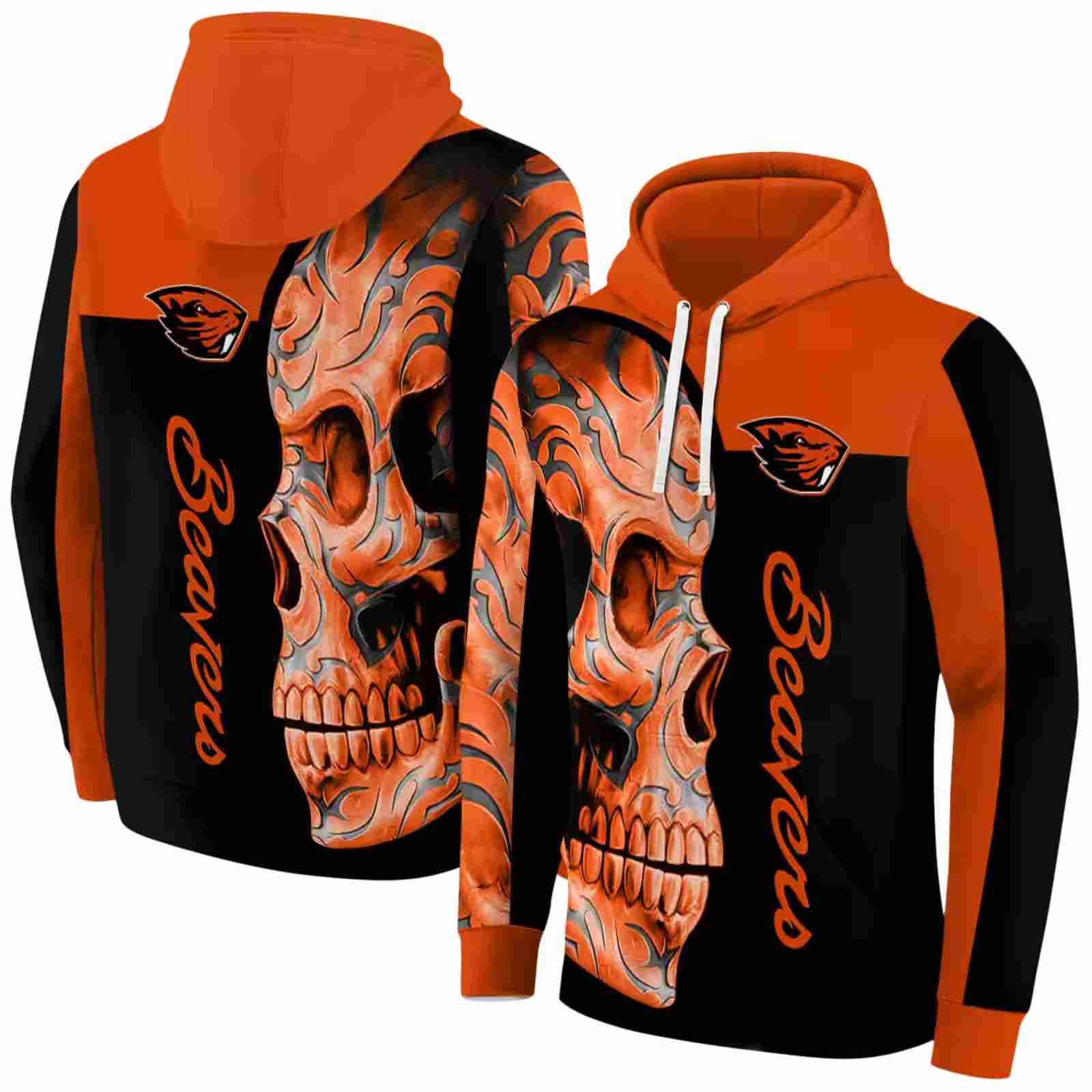 oregon state beavers skull motif orange black hoodie fashion forward