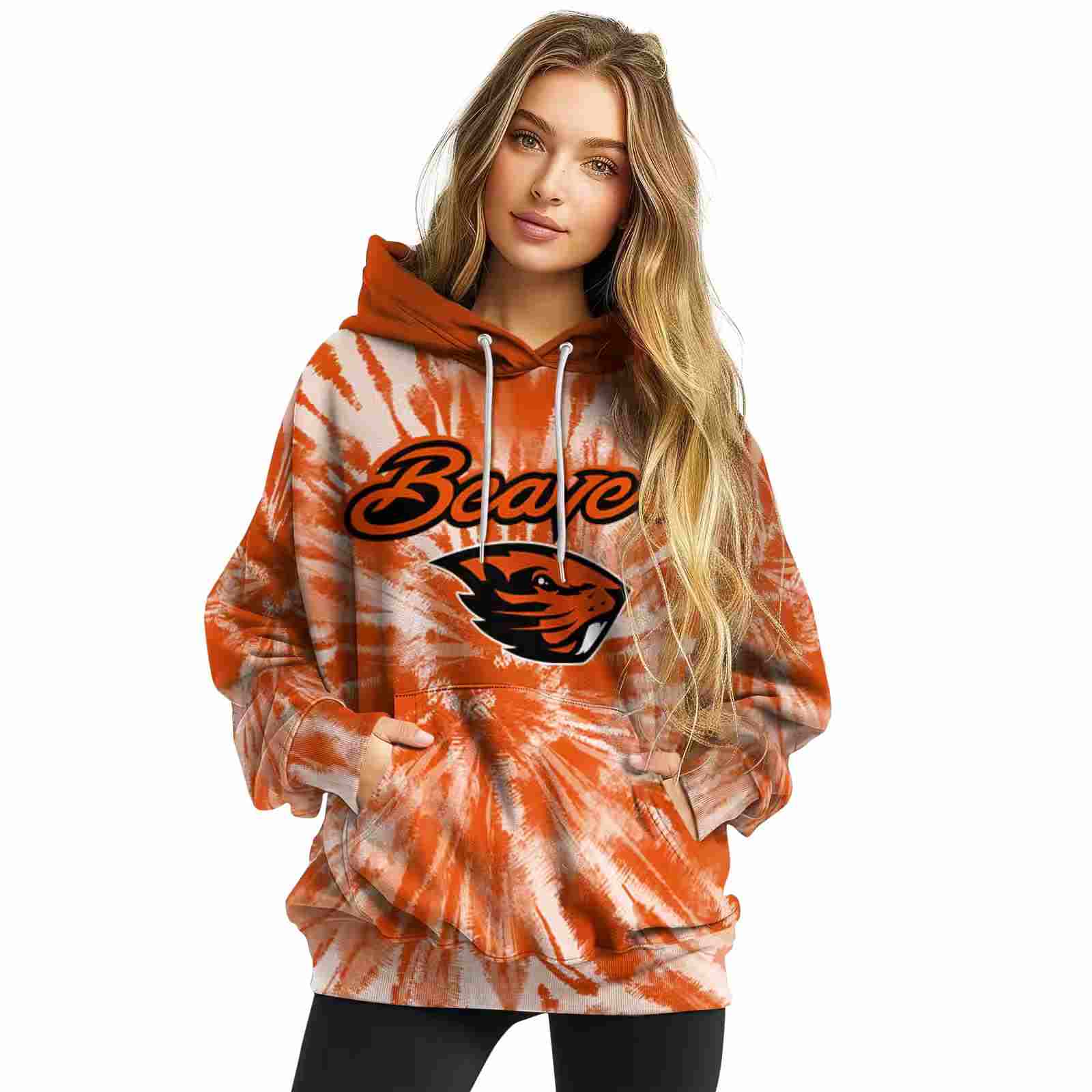 oregon state beavers tie dye pattern orange hoodie high quality