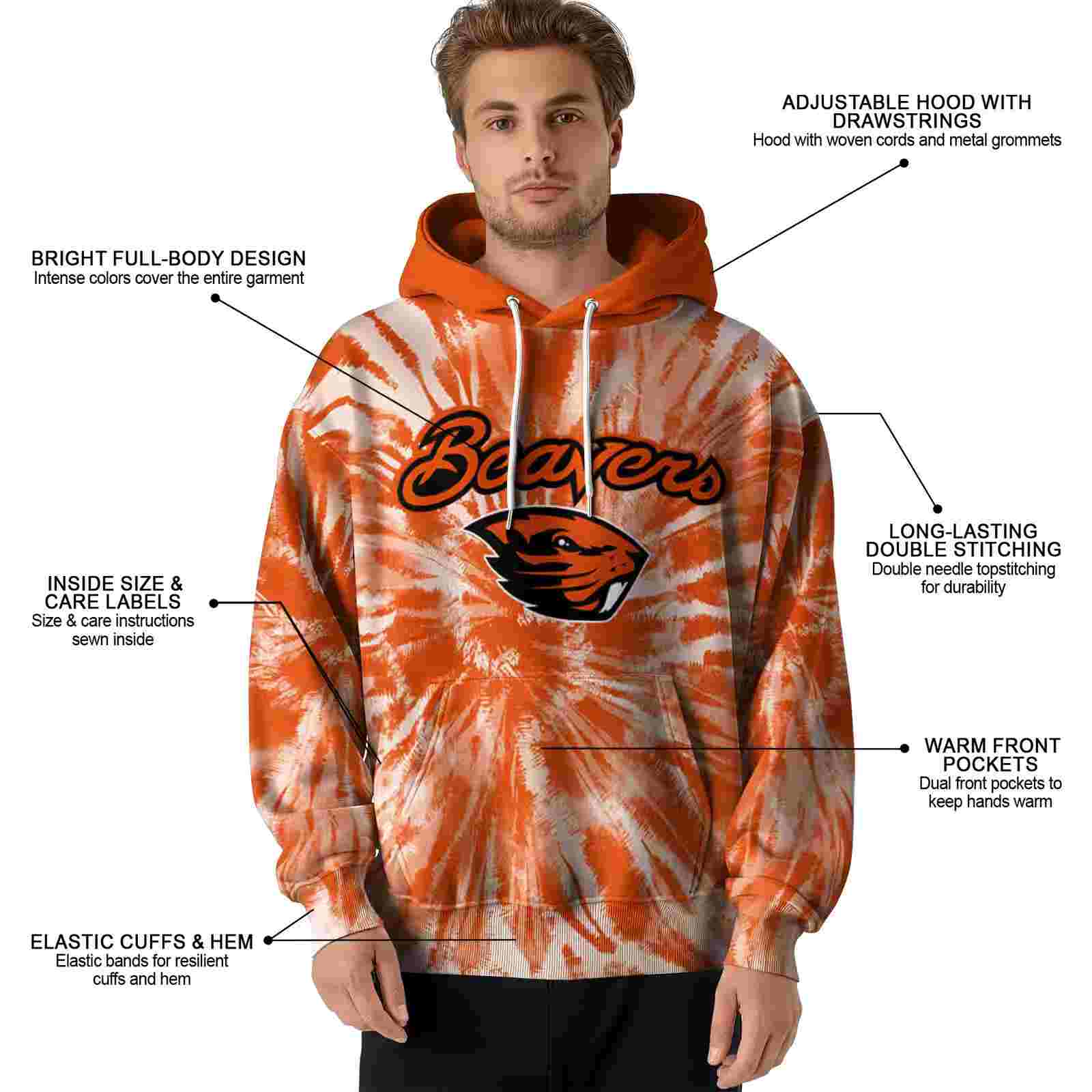 oregon state beavers tie dye pattern orange hoodie latest model