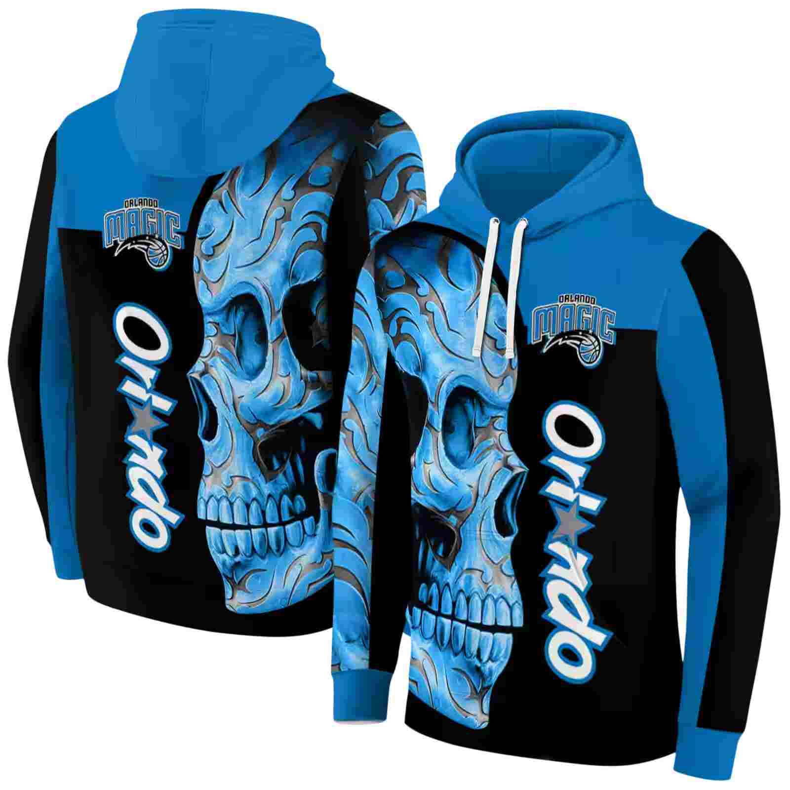 orlando magic skull motif blue black hoodie fashion forward