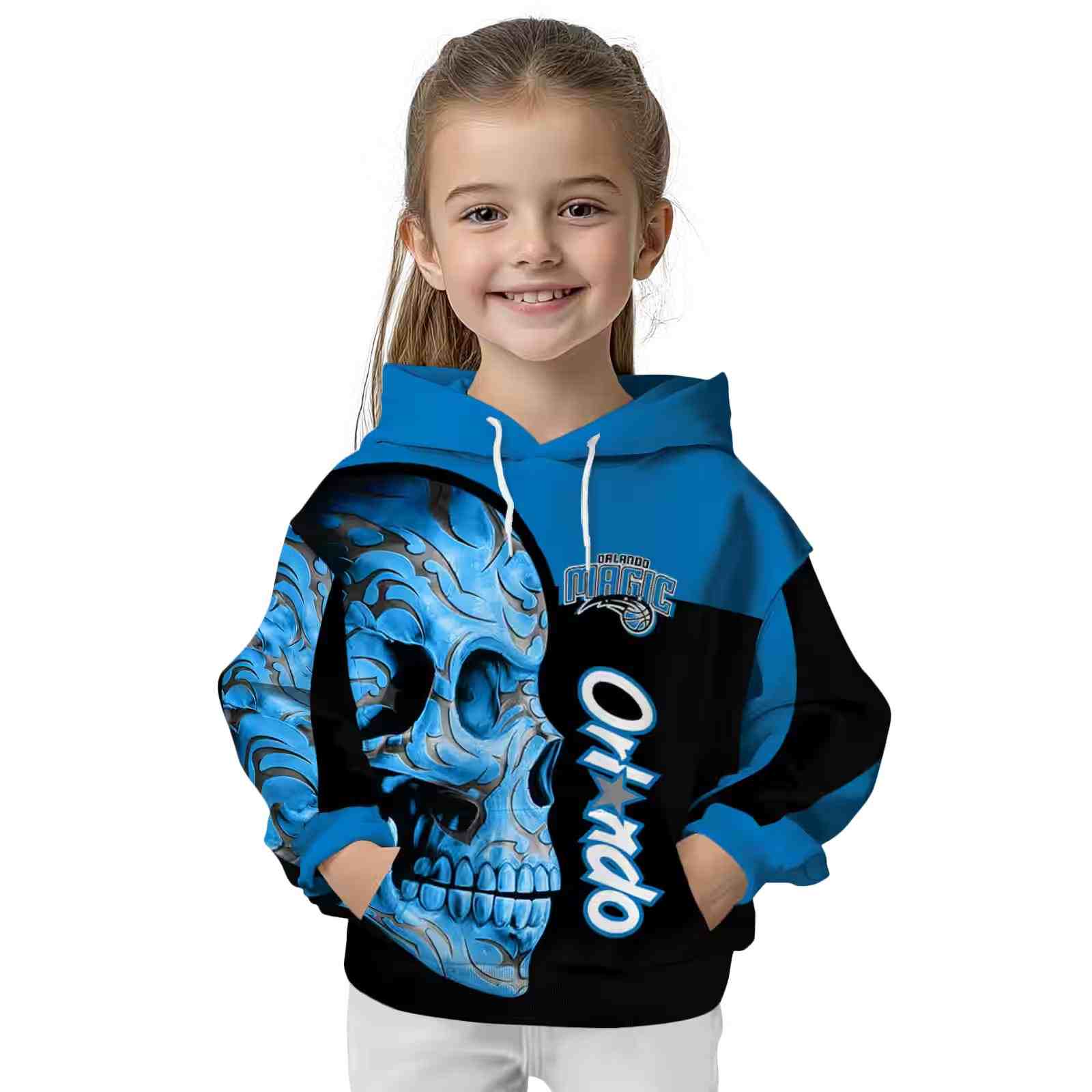 orlando magic skull motif blue black hoodie top rated