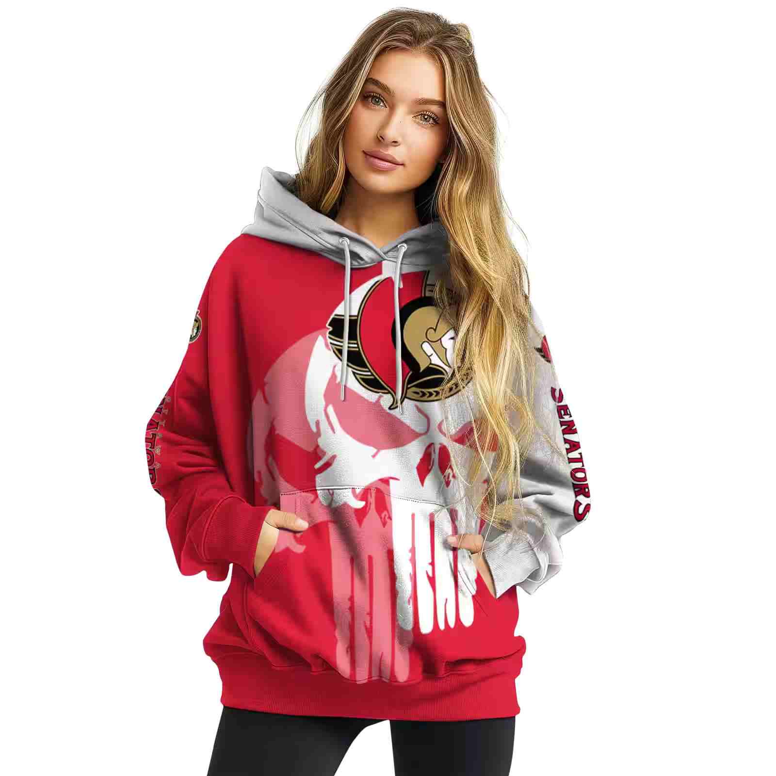 ottawa senators graphic punisher red white hoodie high quality