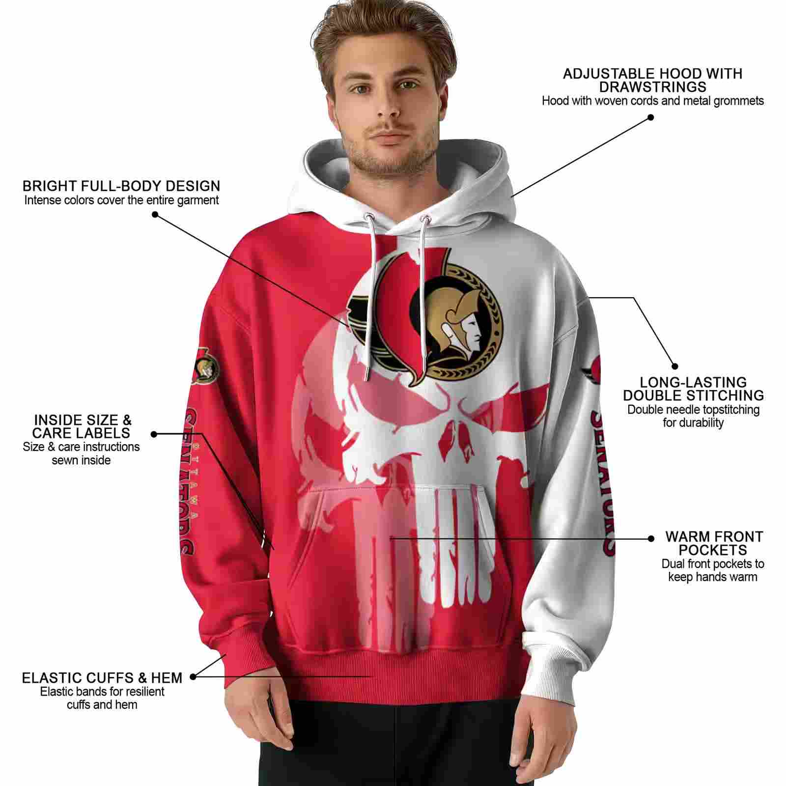 ottawa senators graphic punisher red white hoodie latest model