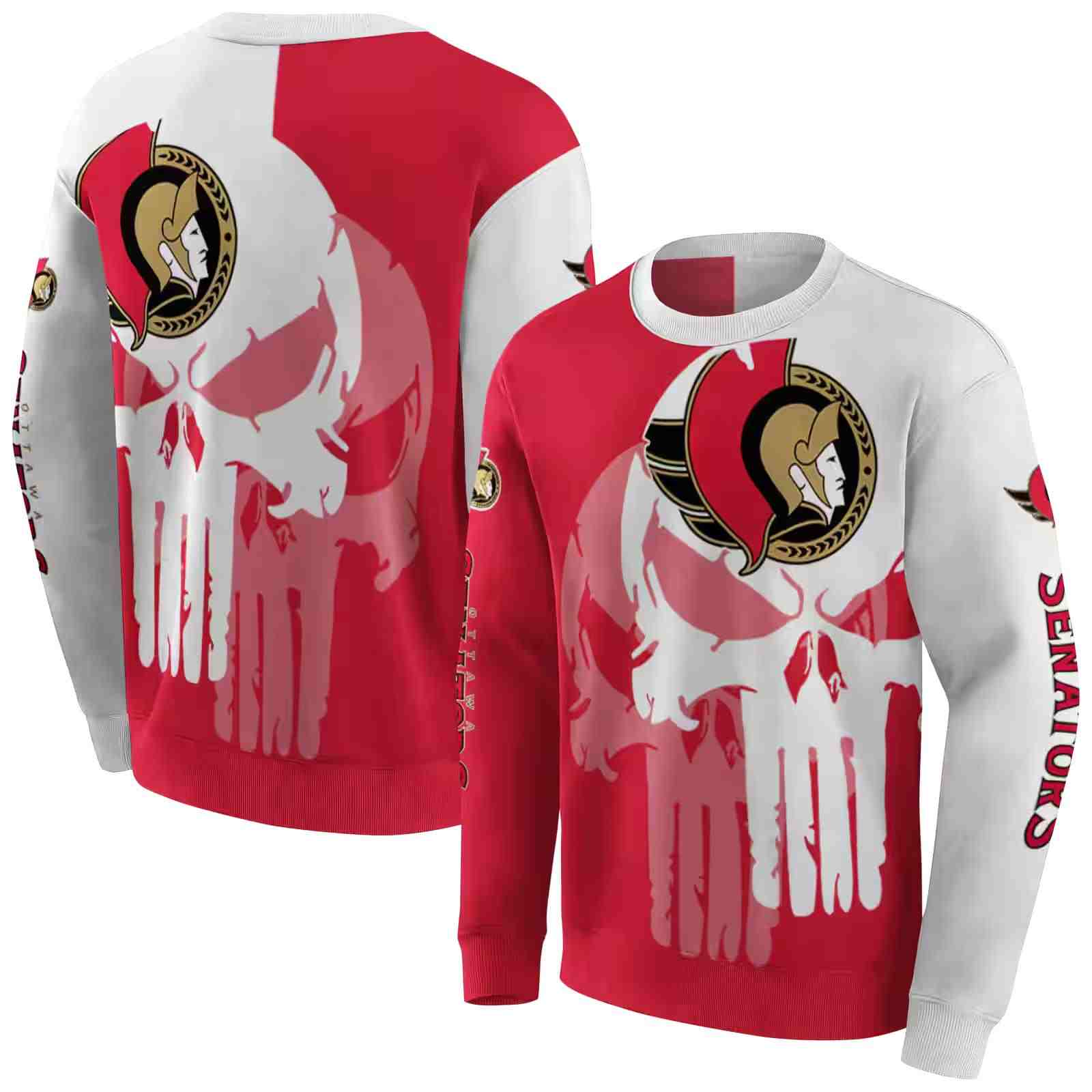 ottawa senators graphic punisher red white hoodie premium grade