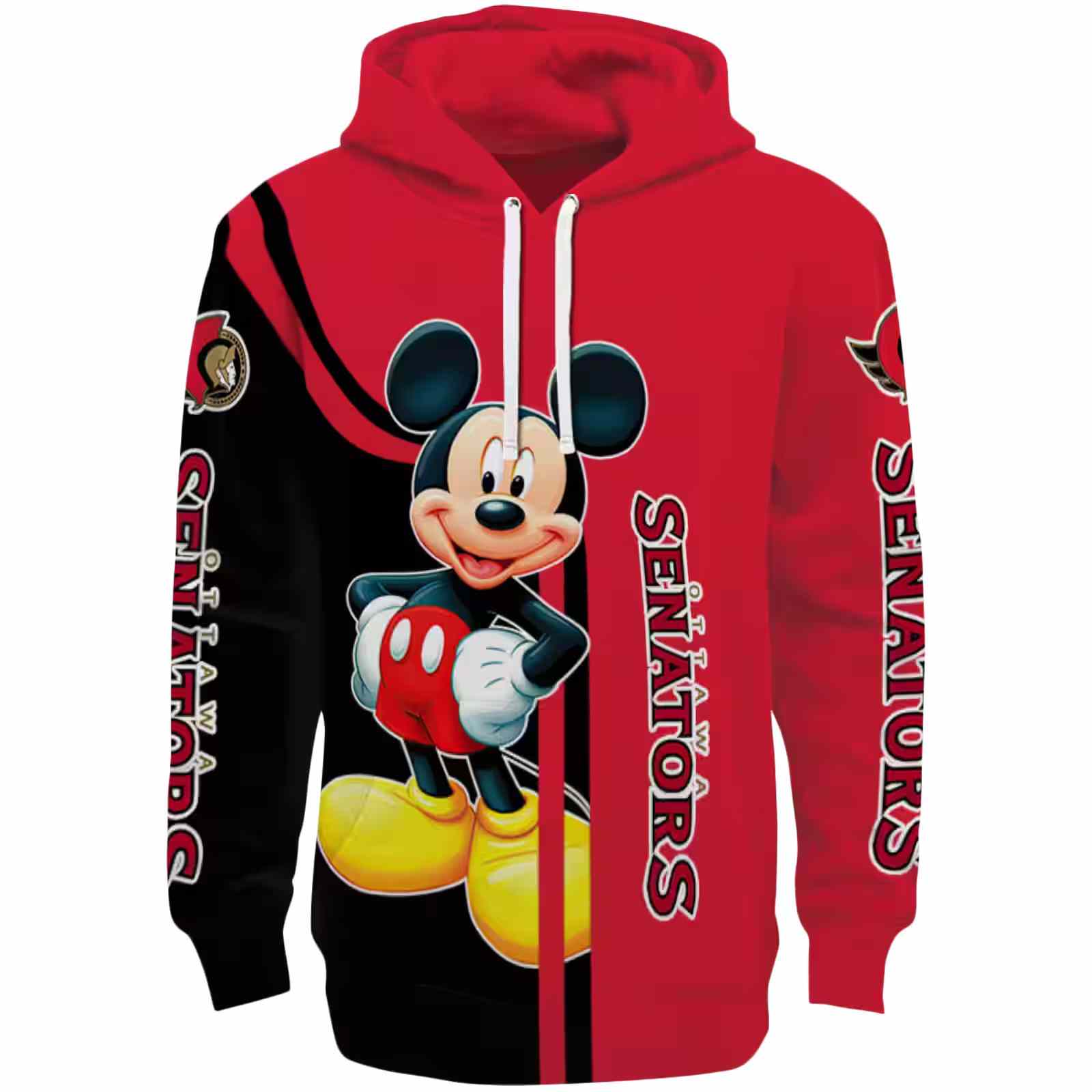 Ottawa Senators Mickey Mouse Red Black Hoodie