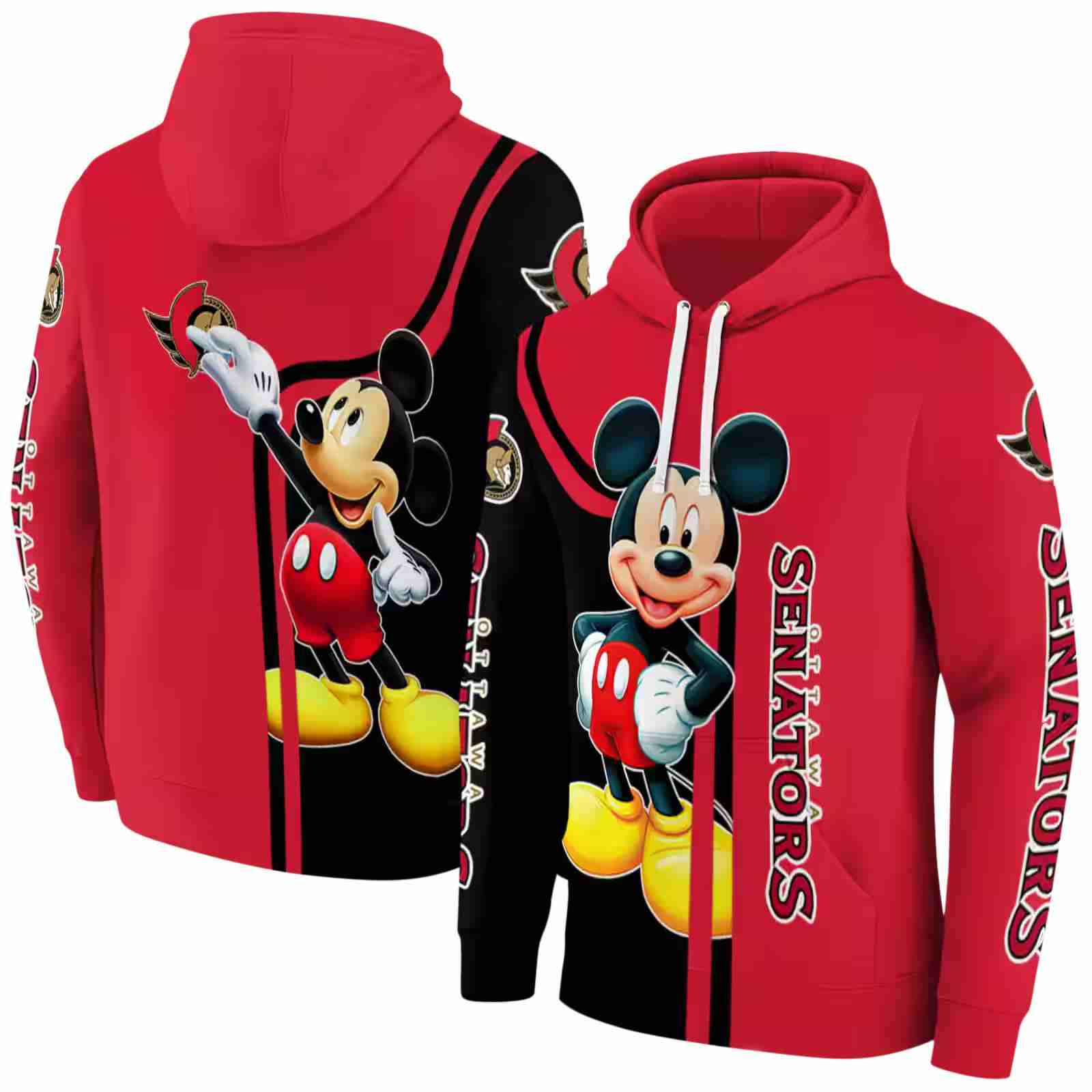 ottawa senators mickey mouse red black hoodie fashion forward