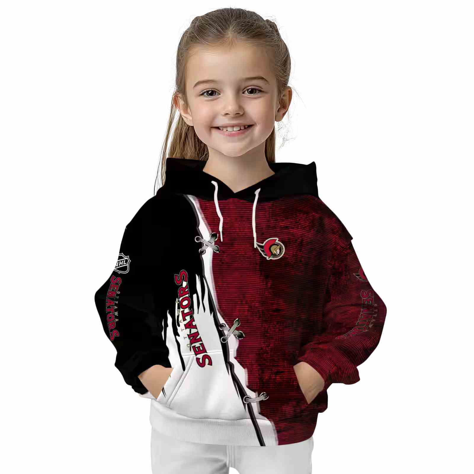 ottawa senators ripped pattern red black white hoodie top rated