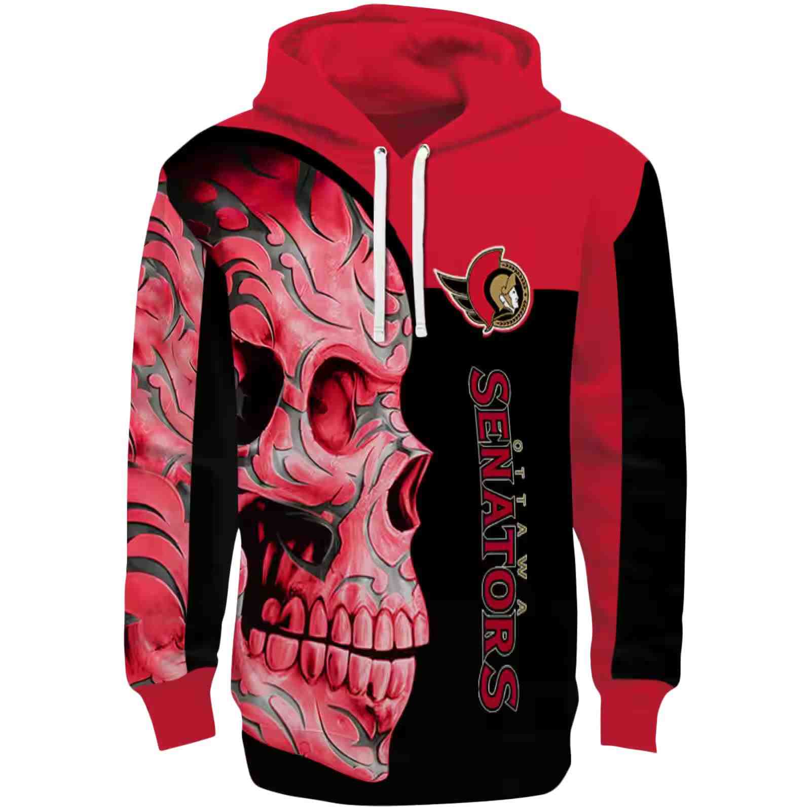 Ottawa Senators Skull Motif Red Black Hoodie